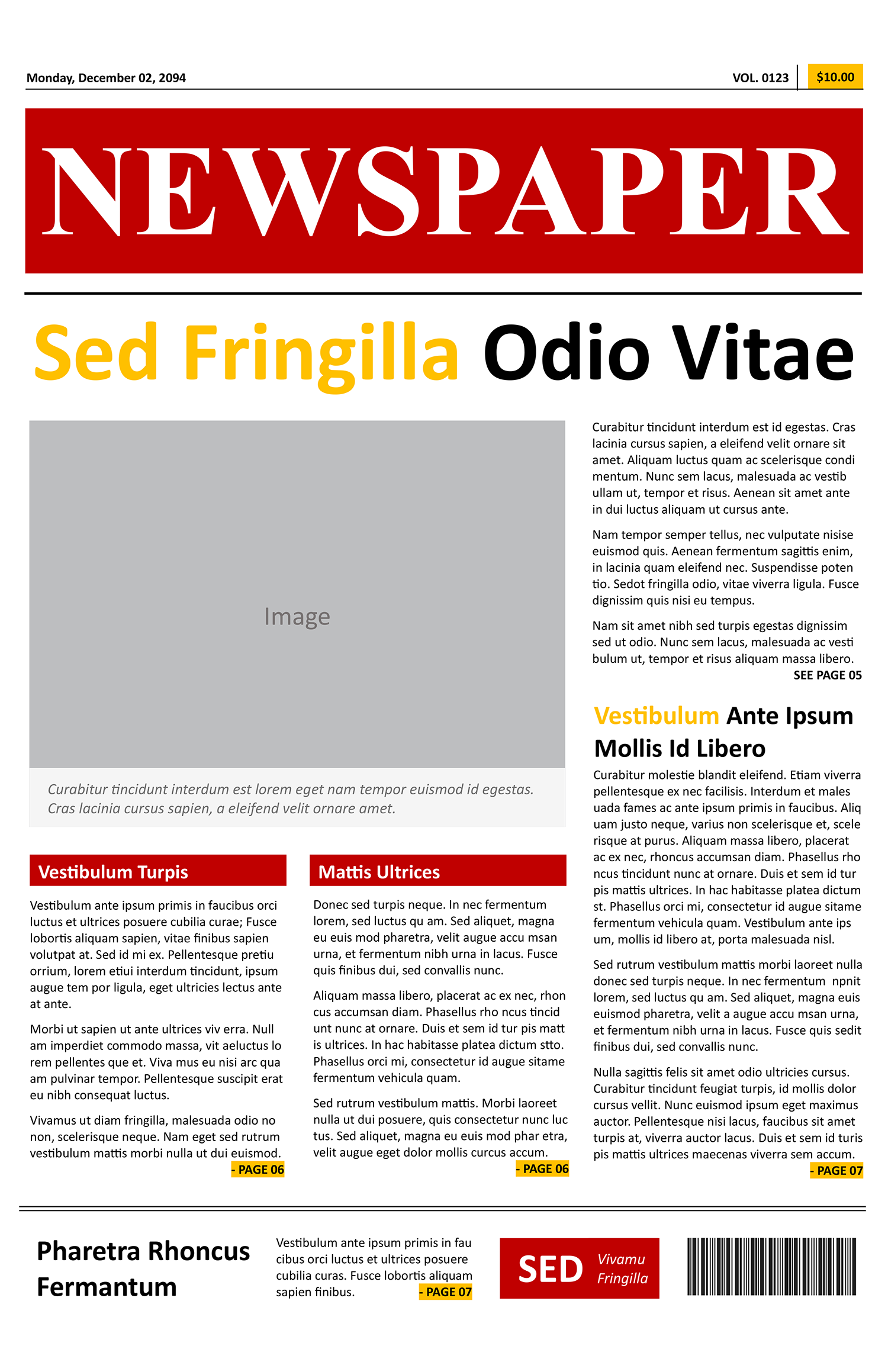 Red And Yellow Tabloid Newspaper Front Page Template - Page 01