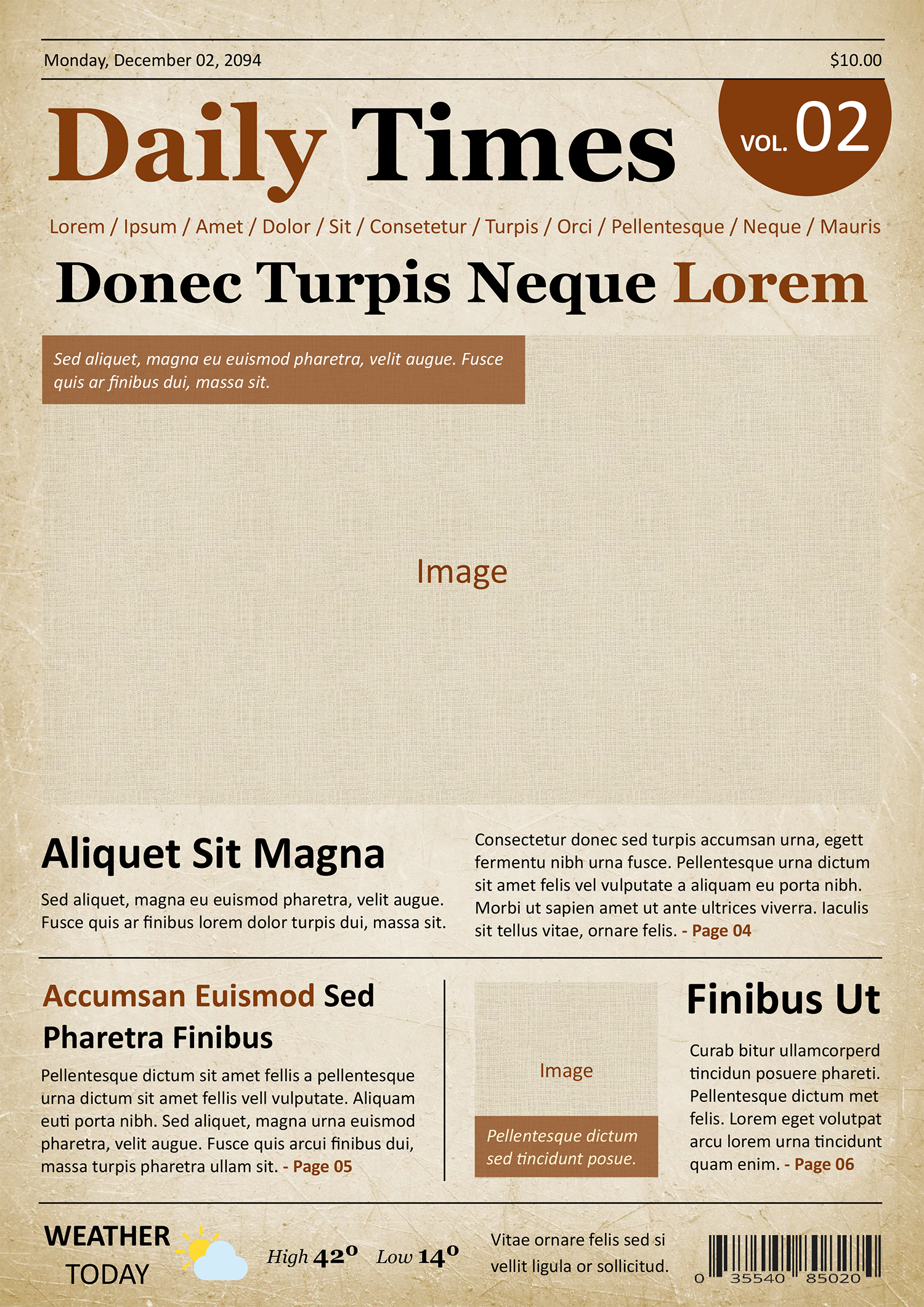 Vintage Front Page Newspaper Template - Page 01