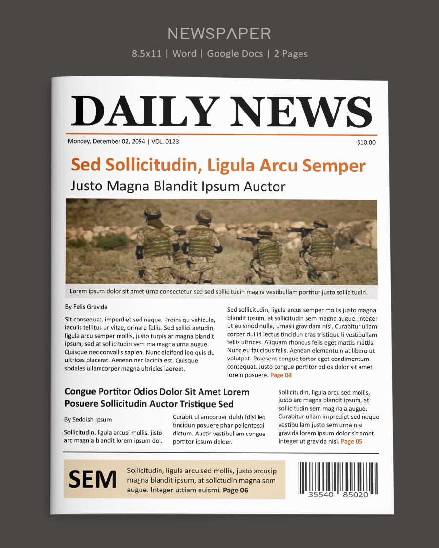 Beige and Orange Newspaper Front Page Template - Word, Google Docs