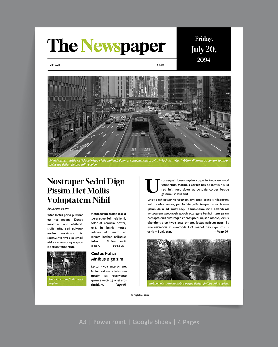 Black and White A3 Newspaper Template - PowerPoint, Google Slides
