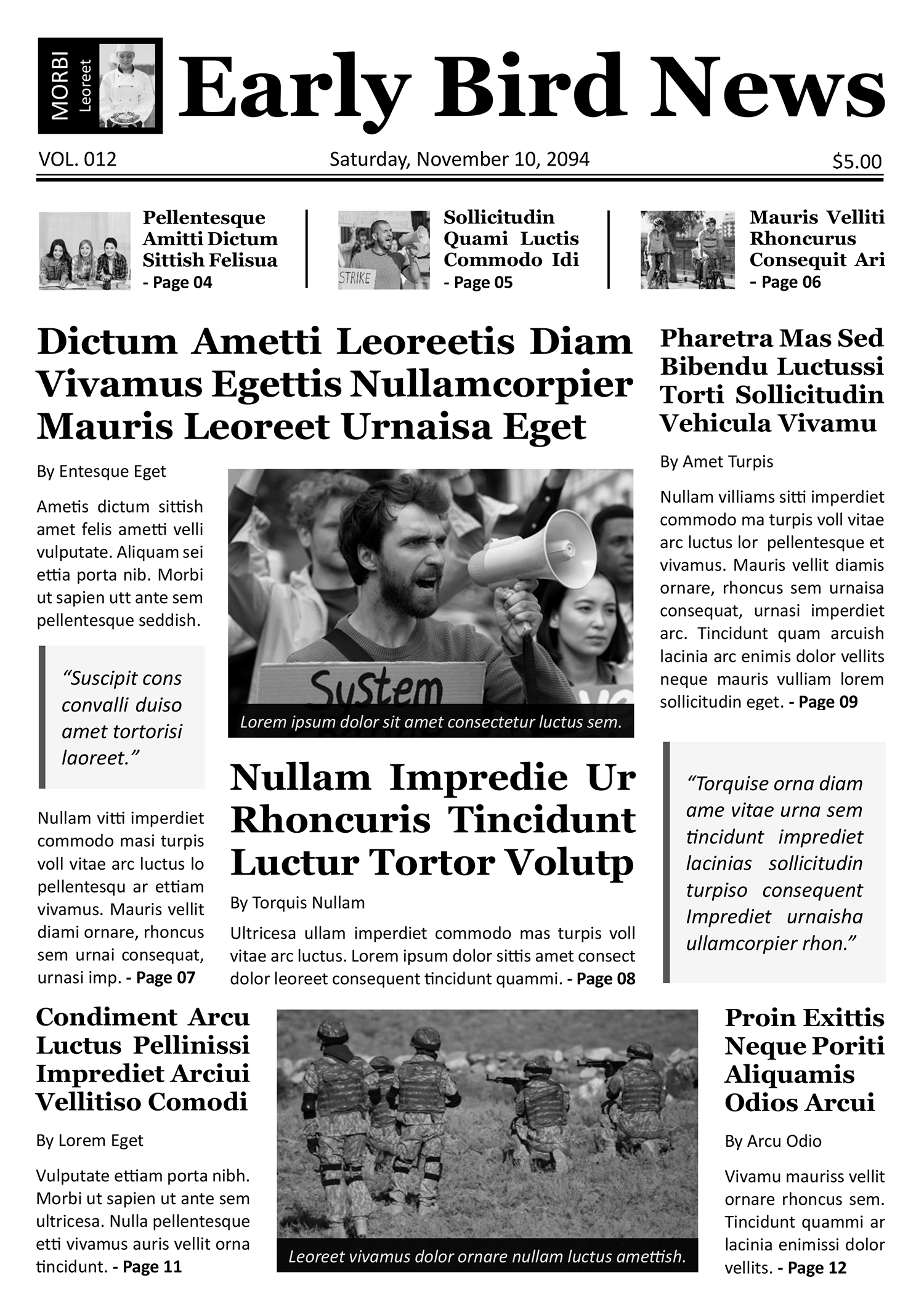 Black and White A4 Newspaper Front Page Template - Page 01