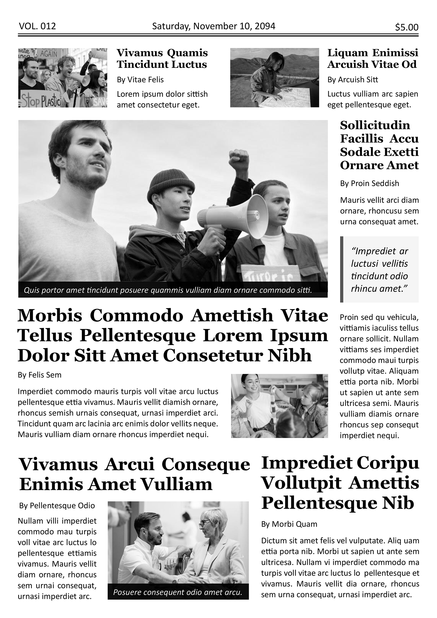 Black and White A4 Newspaper Front Page Template - Page 02