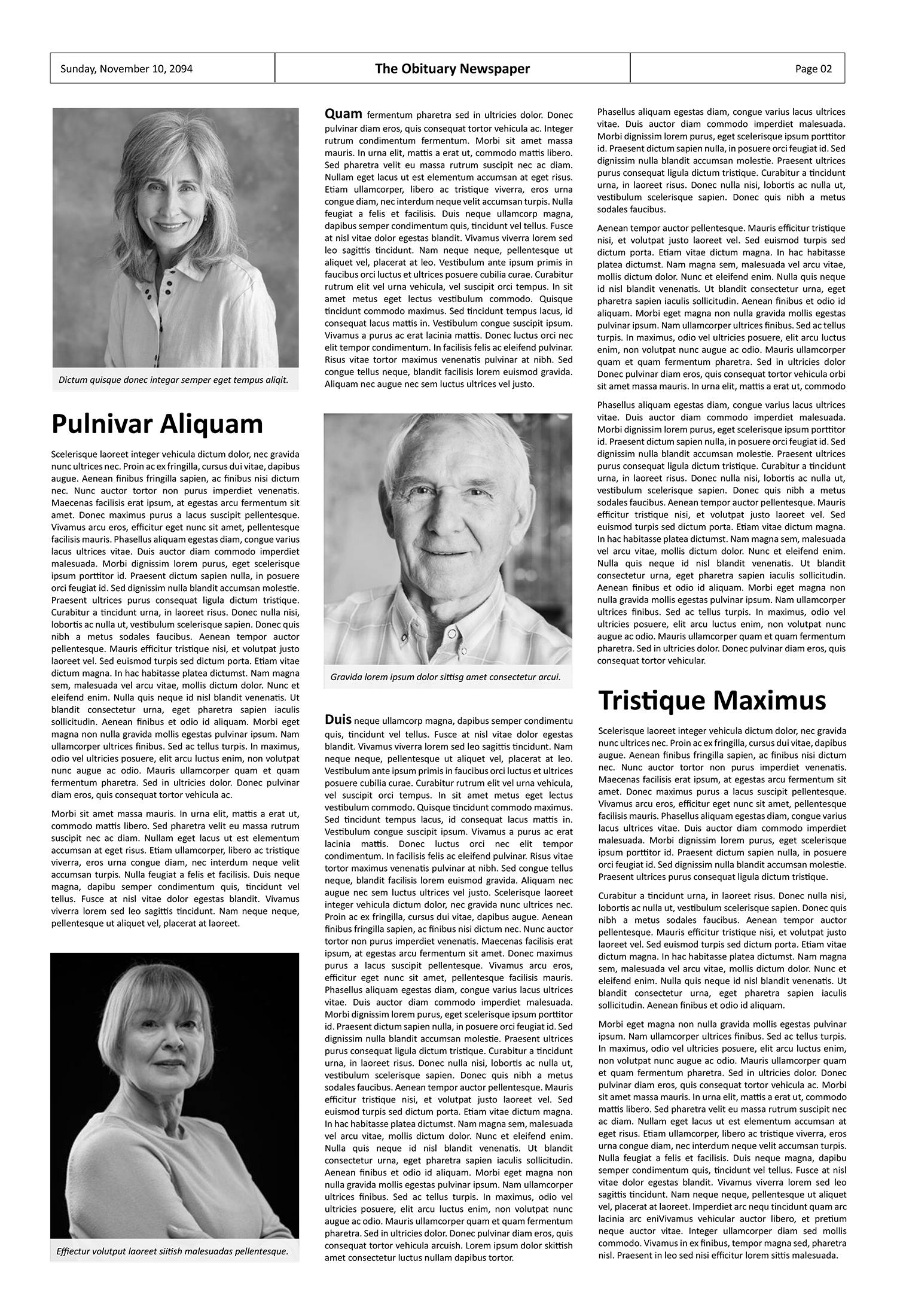 Broadsheet Newspaper Obituary Page Template - Page 02