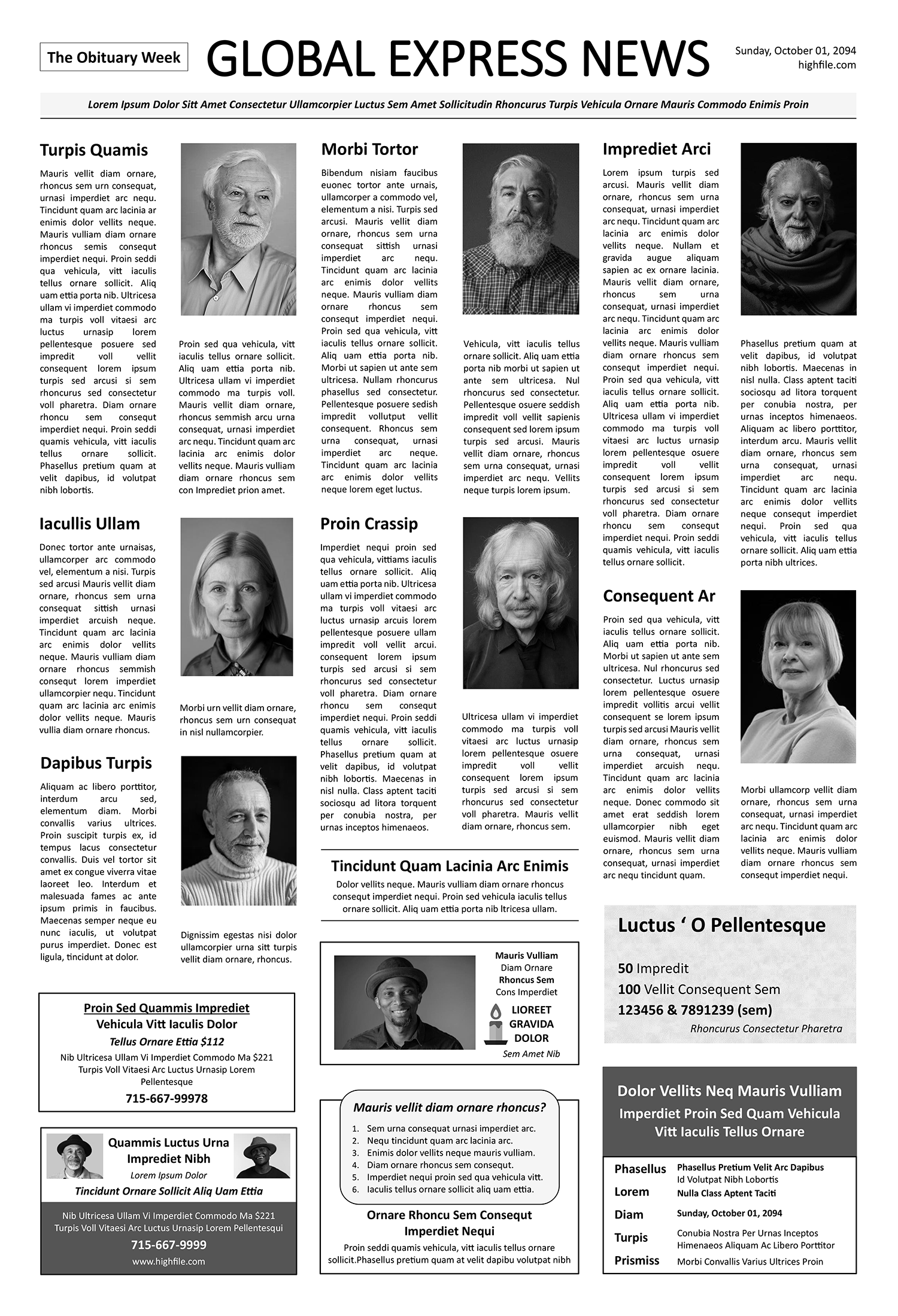 Classic Newspaper Obituary Page Template - Page 01