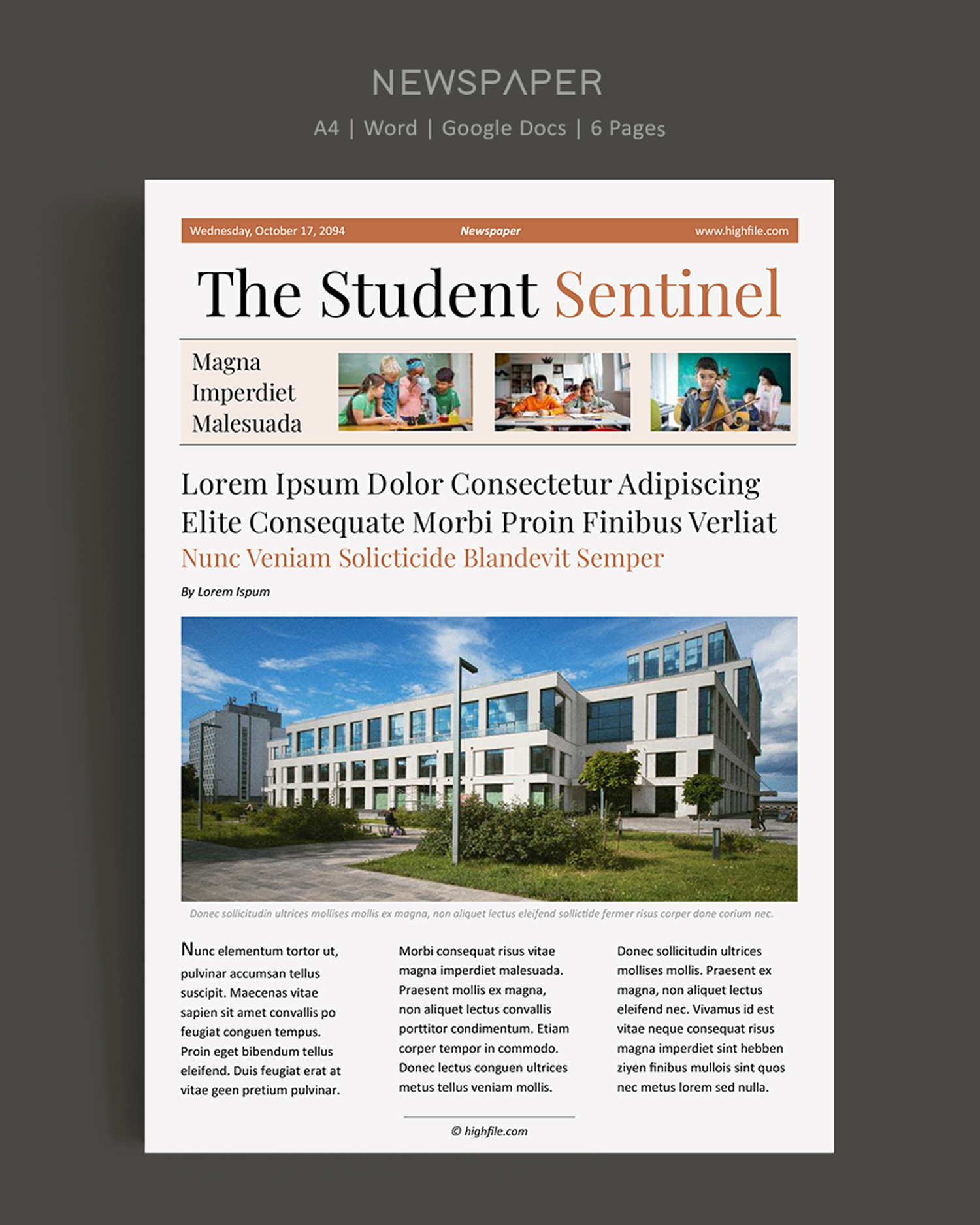 Minimal Newspaper Article Template for Students - Word, Google Docs