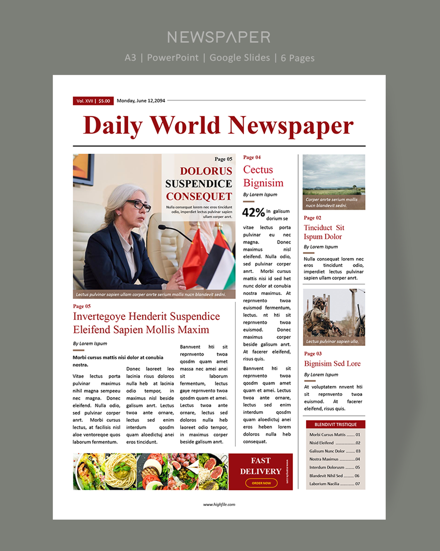 Red A3 Newspaper Template - Word, Google Docs