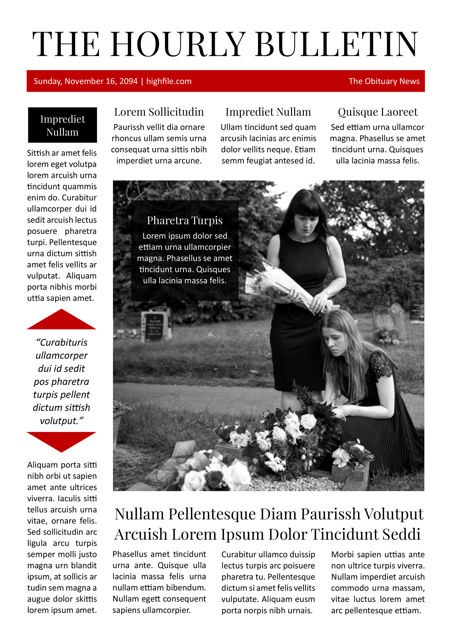 Red Newspaper Obituary Page Template - Page 01