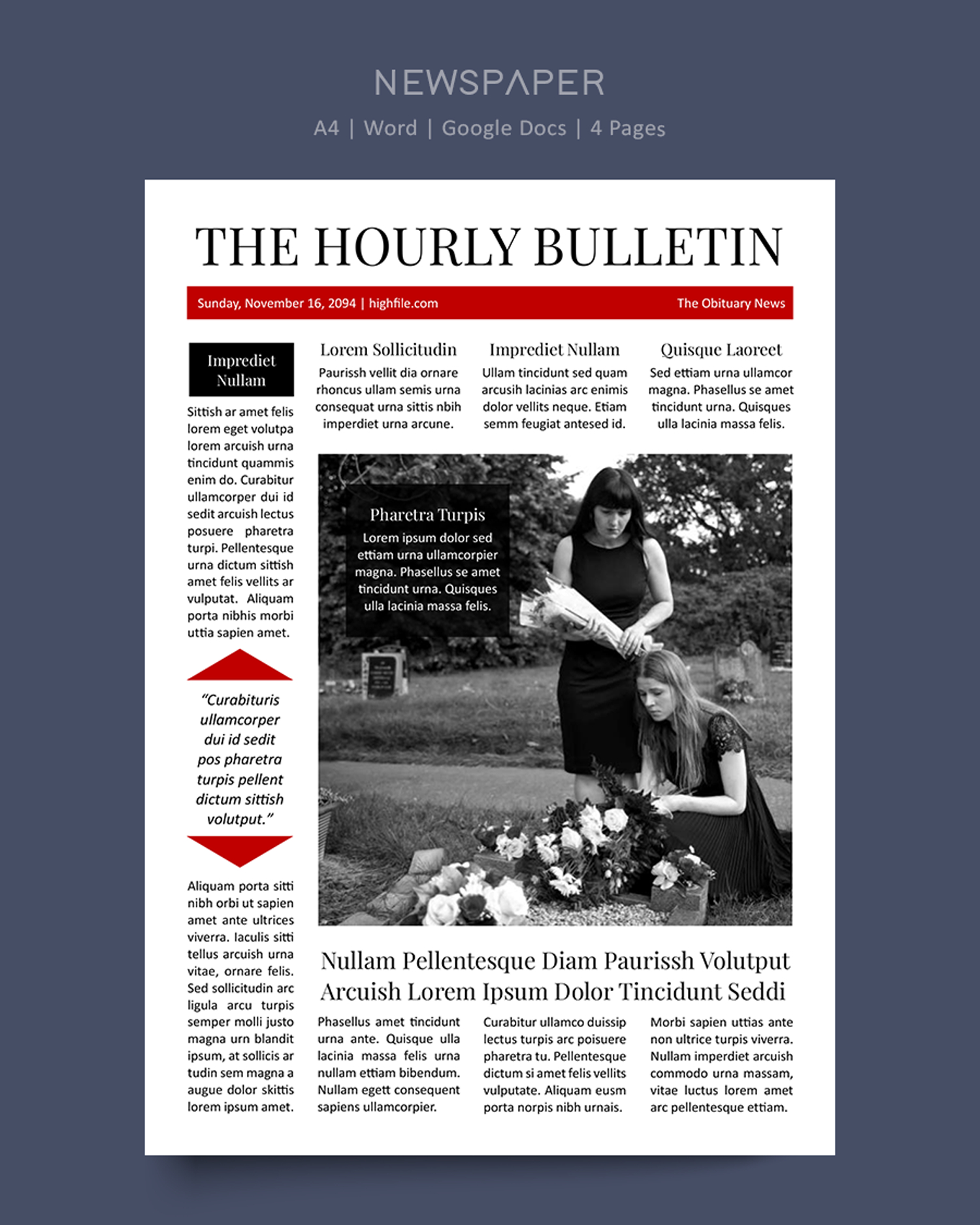 Red Newspaper Obituary Page Template