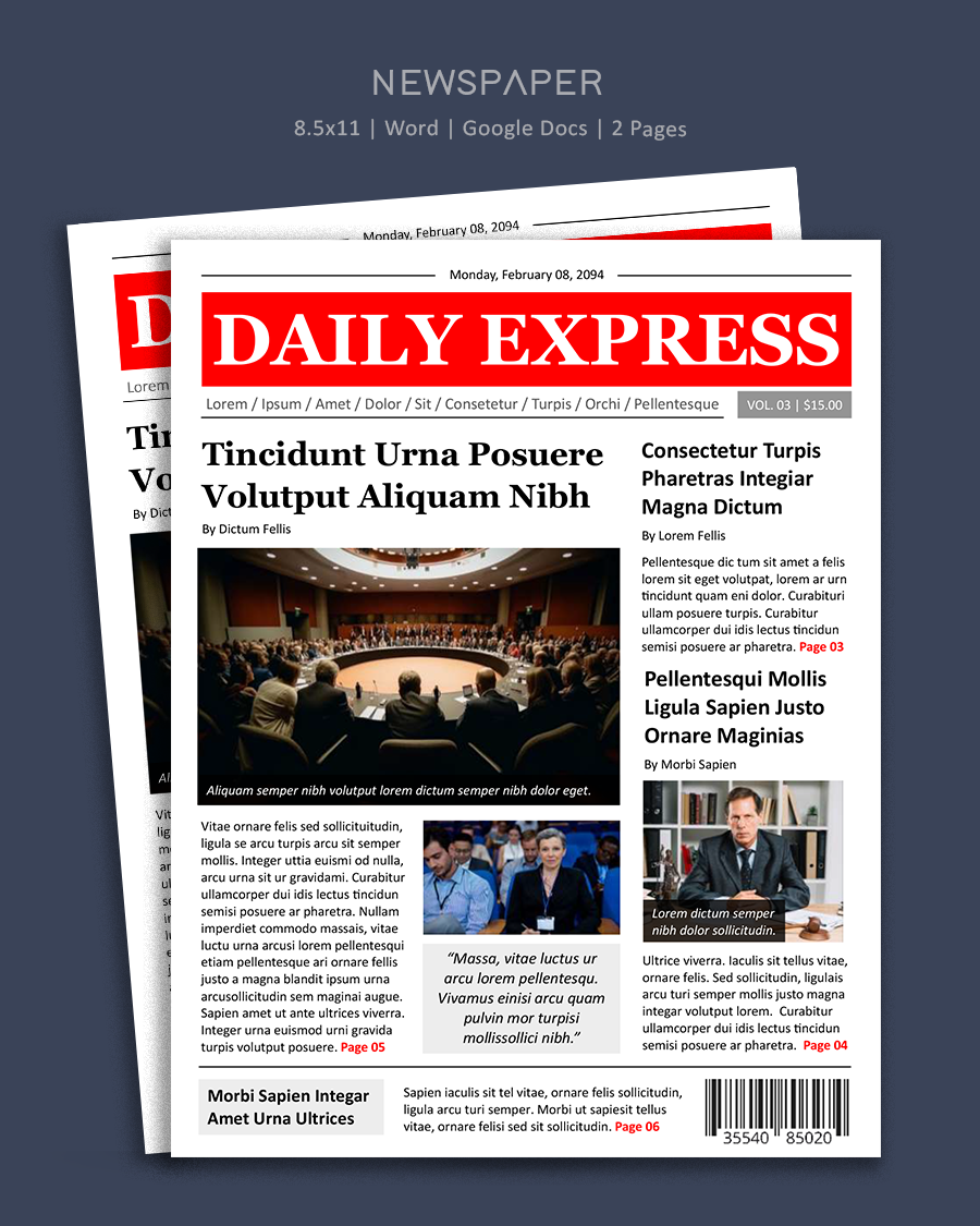 Red and White Newspaper Front Page Template - Word and Google Docs