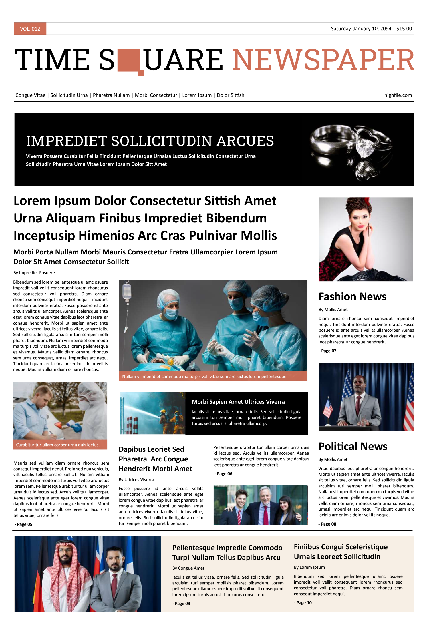 8 Page Classic Newspaper Template - Front Page