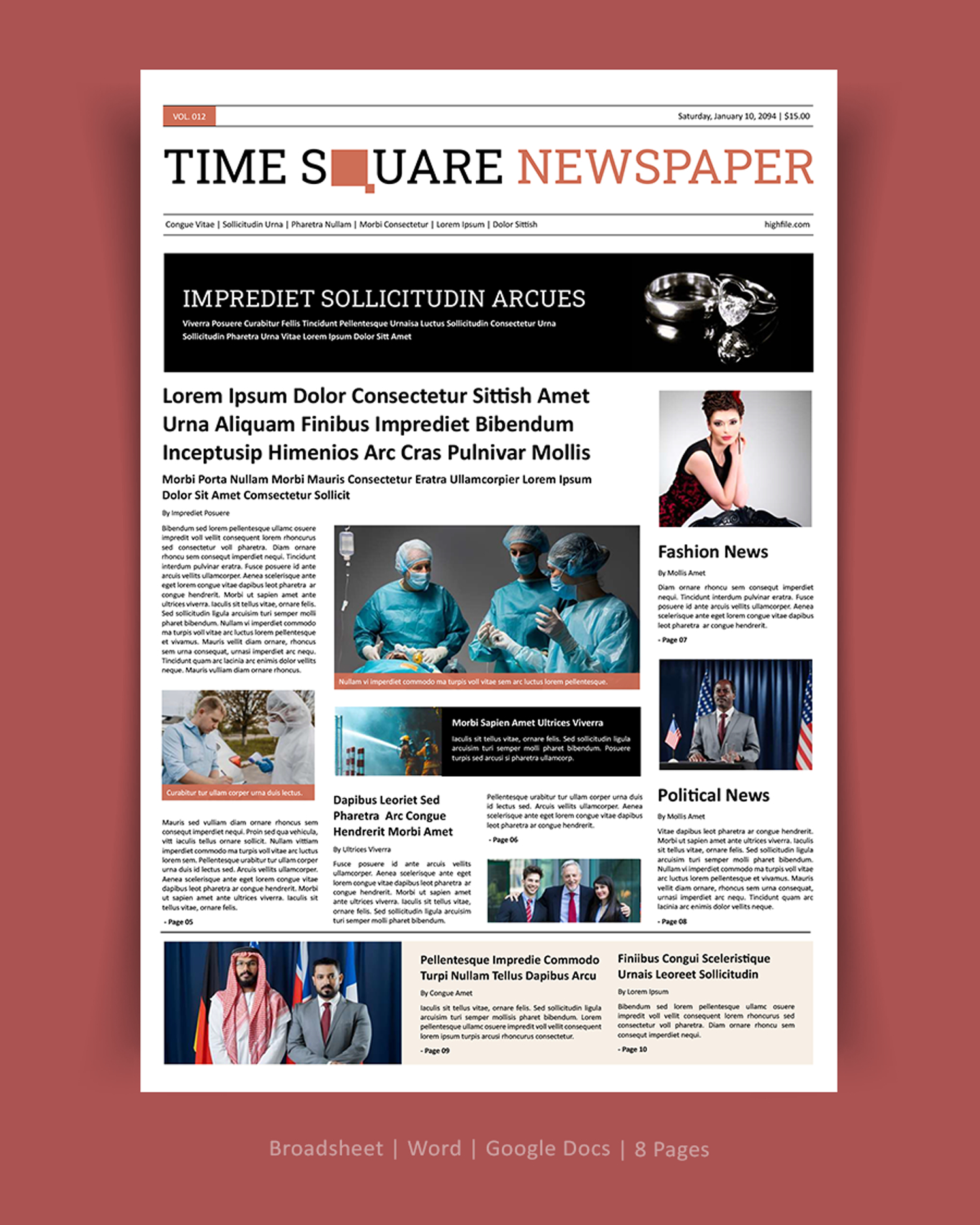8 Page Classic Newspaper Template - Word, Google Docs