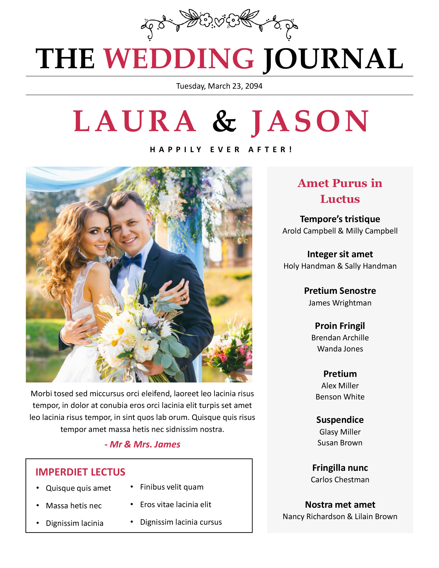 8.5x11 Newspaper Wedding Program Template - Front Page