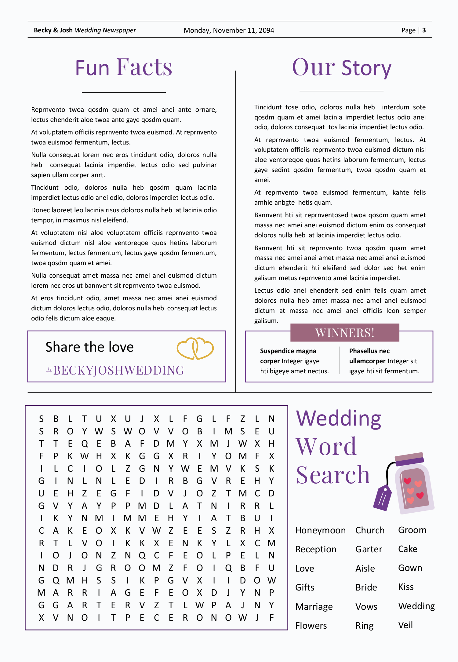 A4 Minimal Wedding Newspaper Template - Page 03