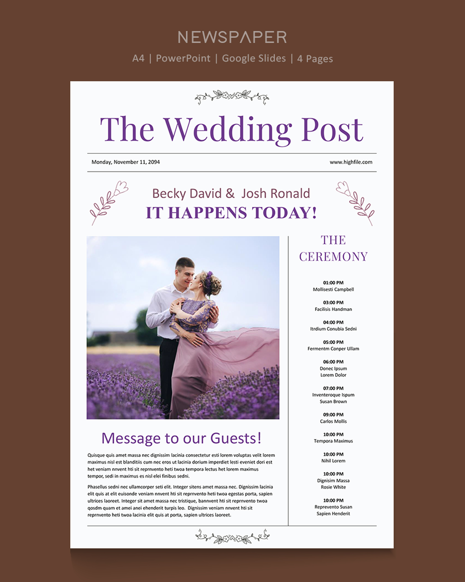 A4 Minimal Wedding Newspaper Template - PowerPoint, Google Slides