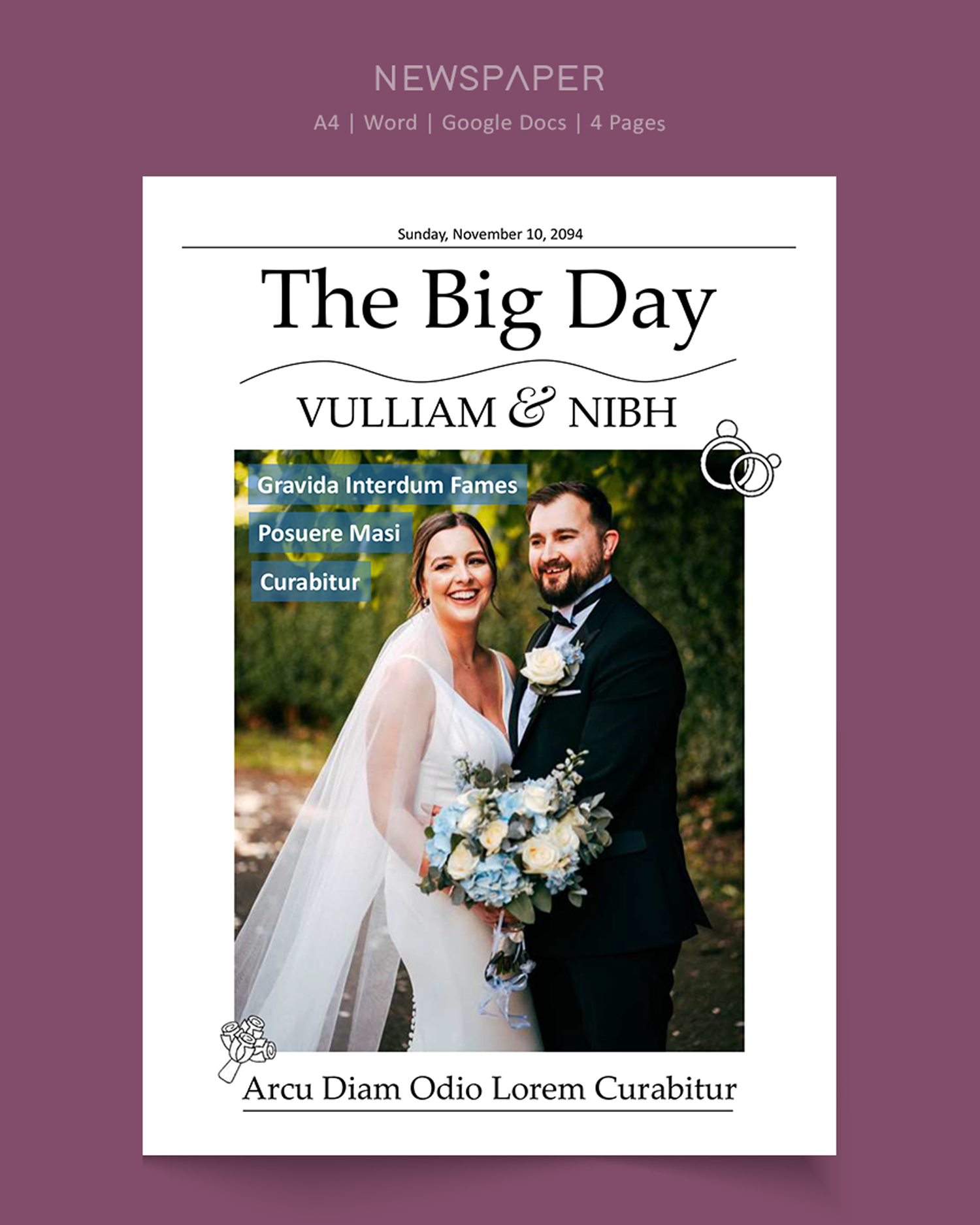 A4 Wedding Newspaper Template - Word, Google Docs
