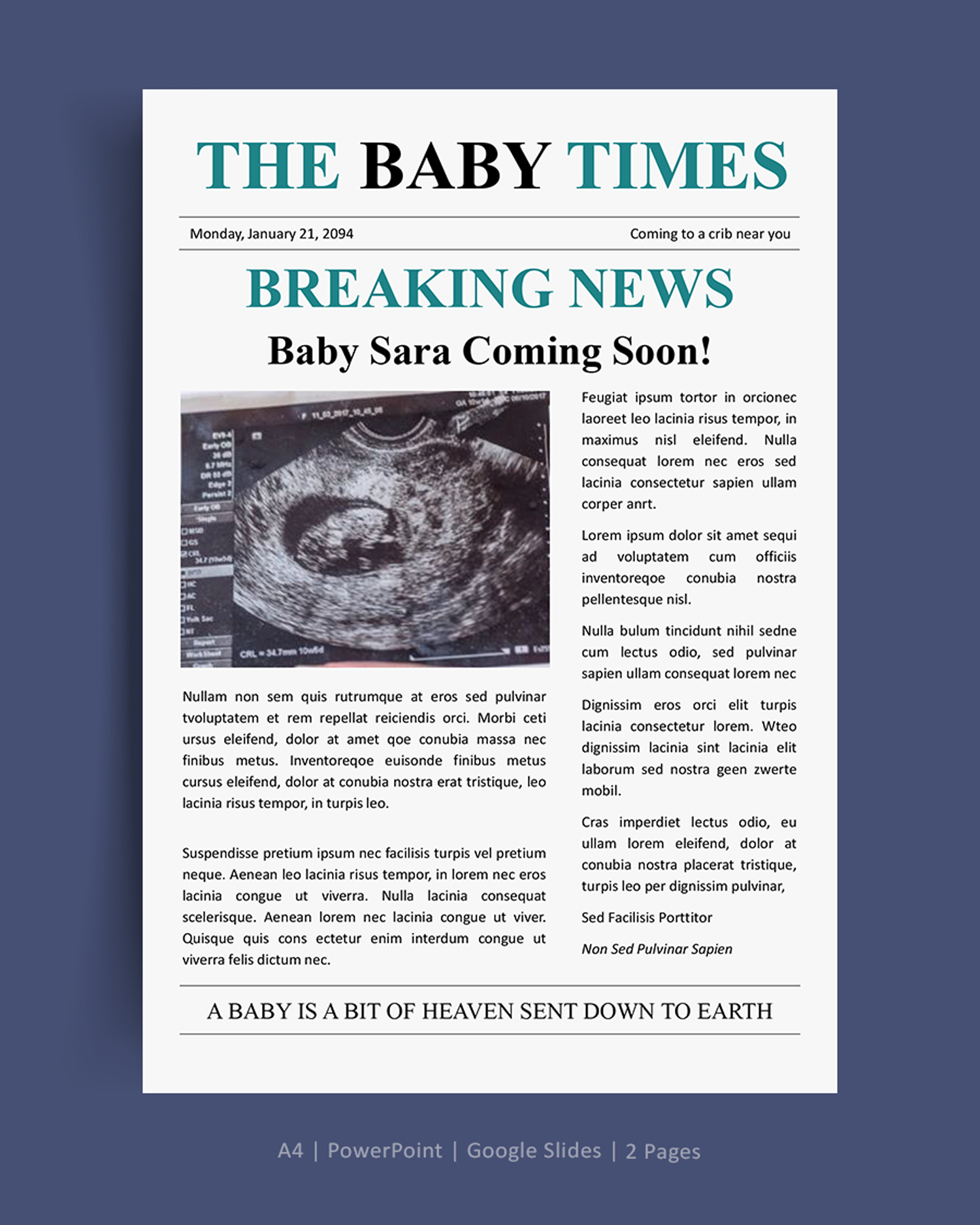 Baby Announcement Newspaper Template - PowerPoint, Google Slides