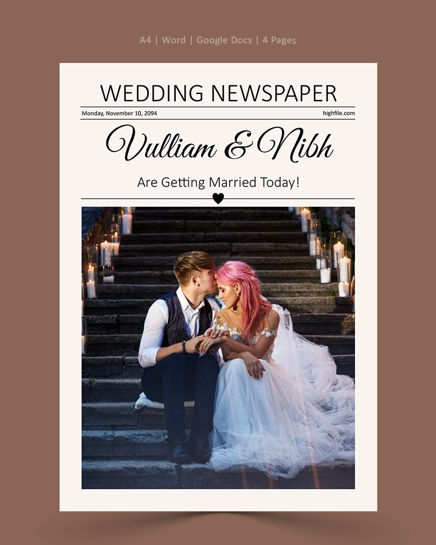 Beige Newspaper Wedding Program Template - Word, Google Docs