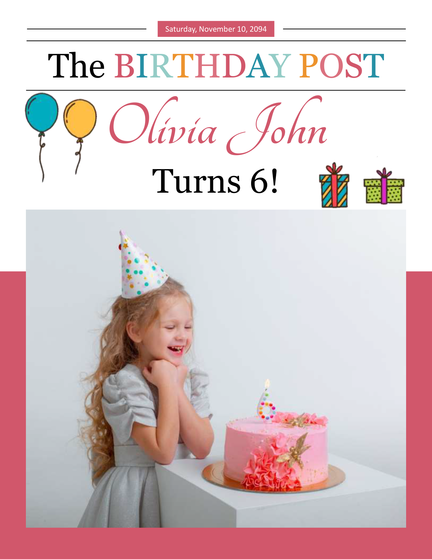 Birthday Newspaper Template - Front Page