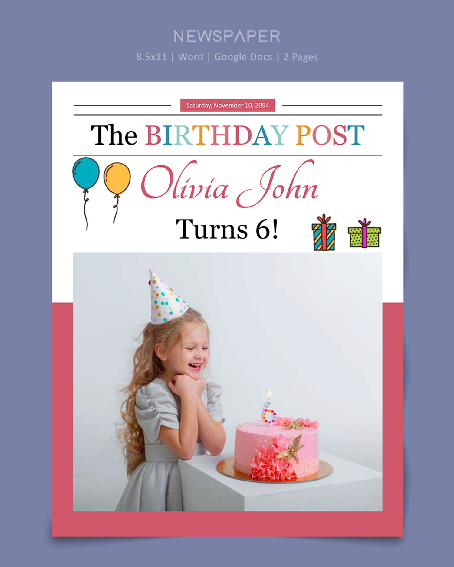 Birthday Newspaper Template - Word, Google Docs