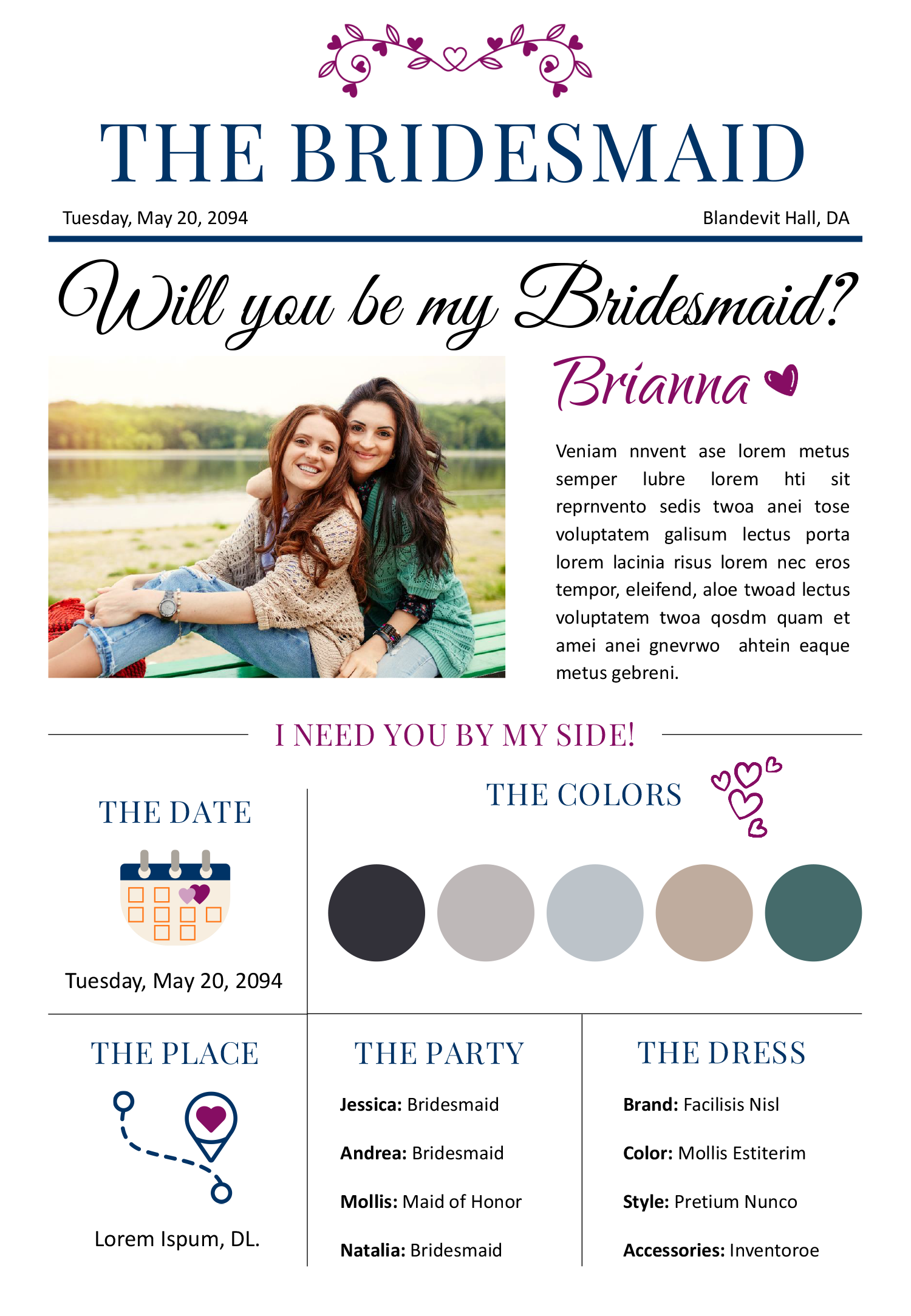 Bridesmaid Proposal Newspaper Template - Front Page