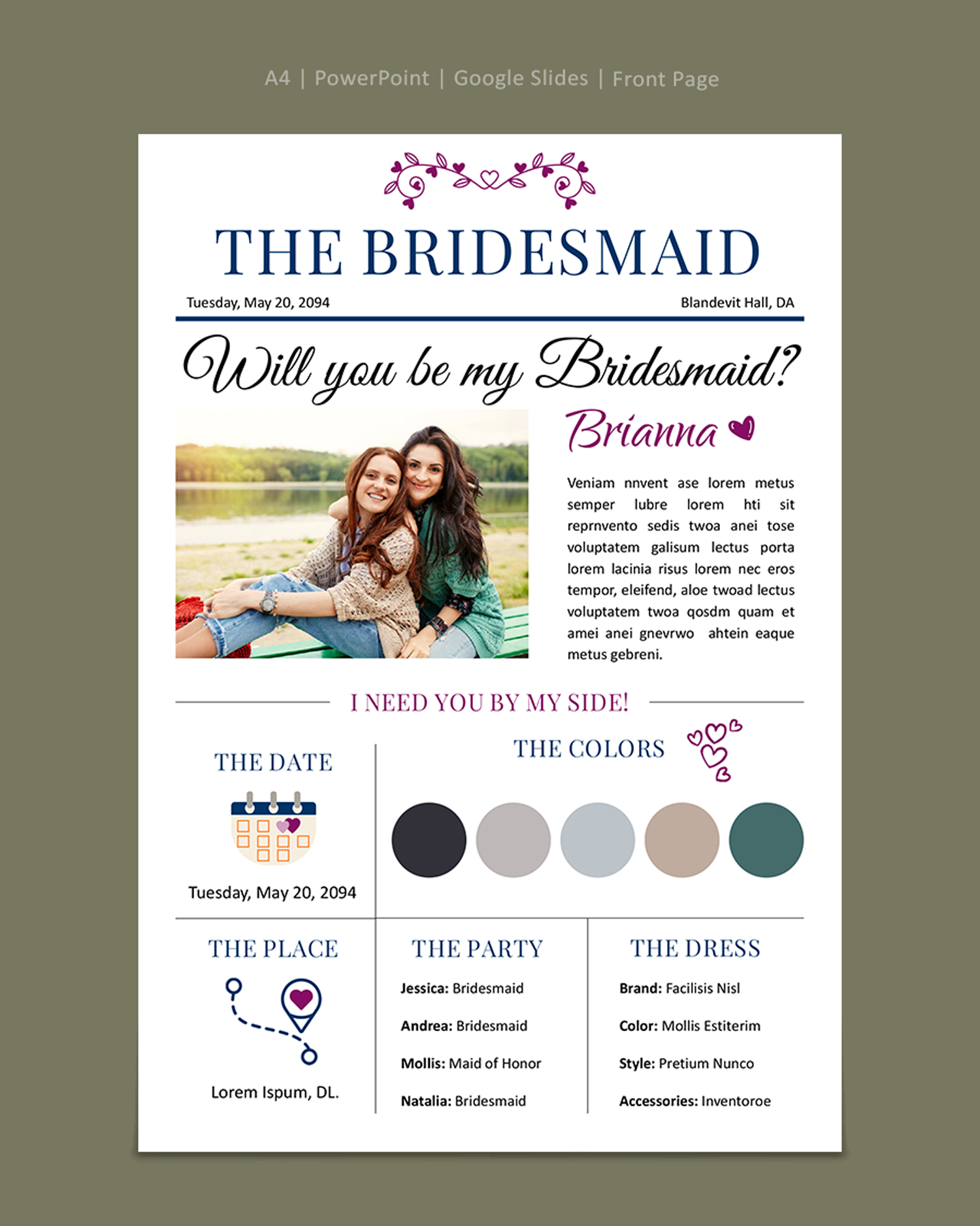 Bridesmaid Proposal Newspaper Template - PowerPoint, Google Slides