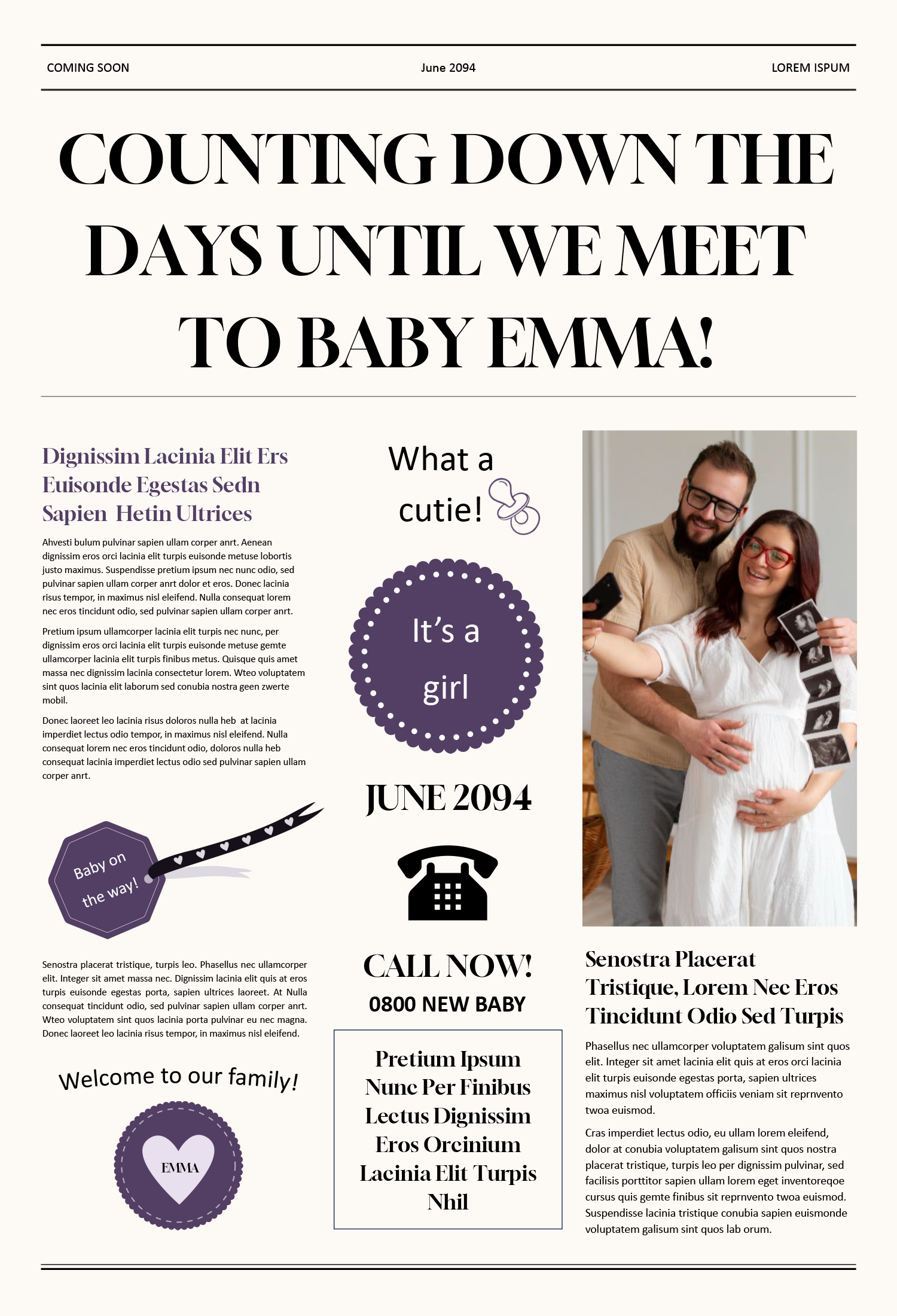 Broadsheet Baby Announcement Newspaper Template - Page 02