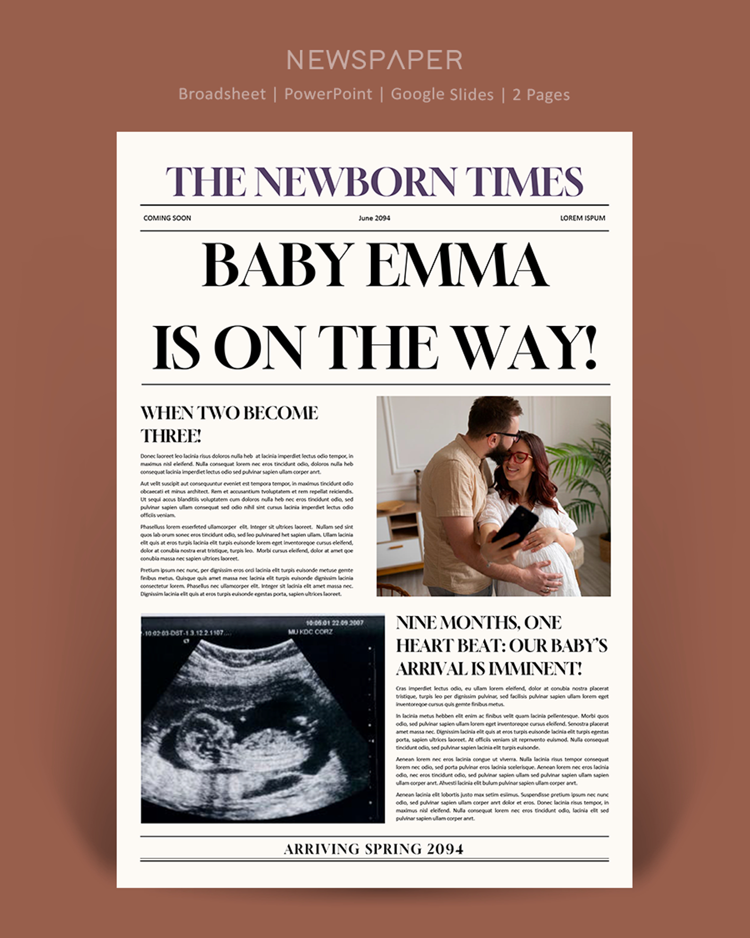 Broadsheet Baby Announcement Newspaper Template - PowerPoint, Google Slides