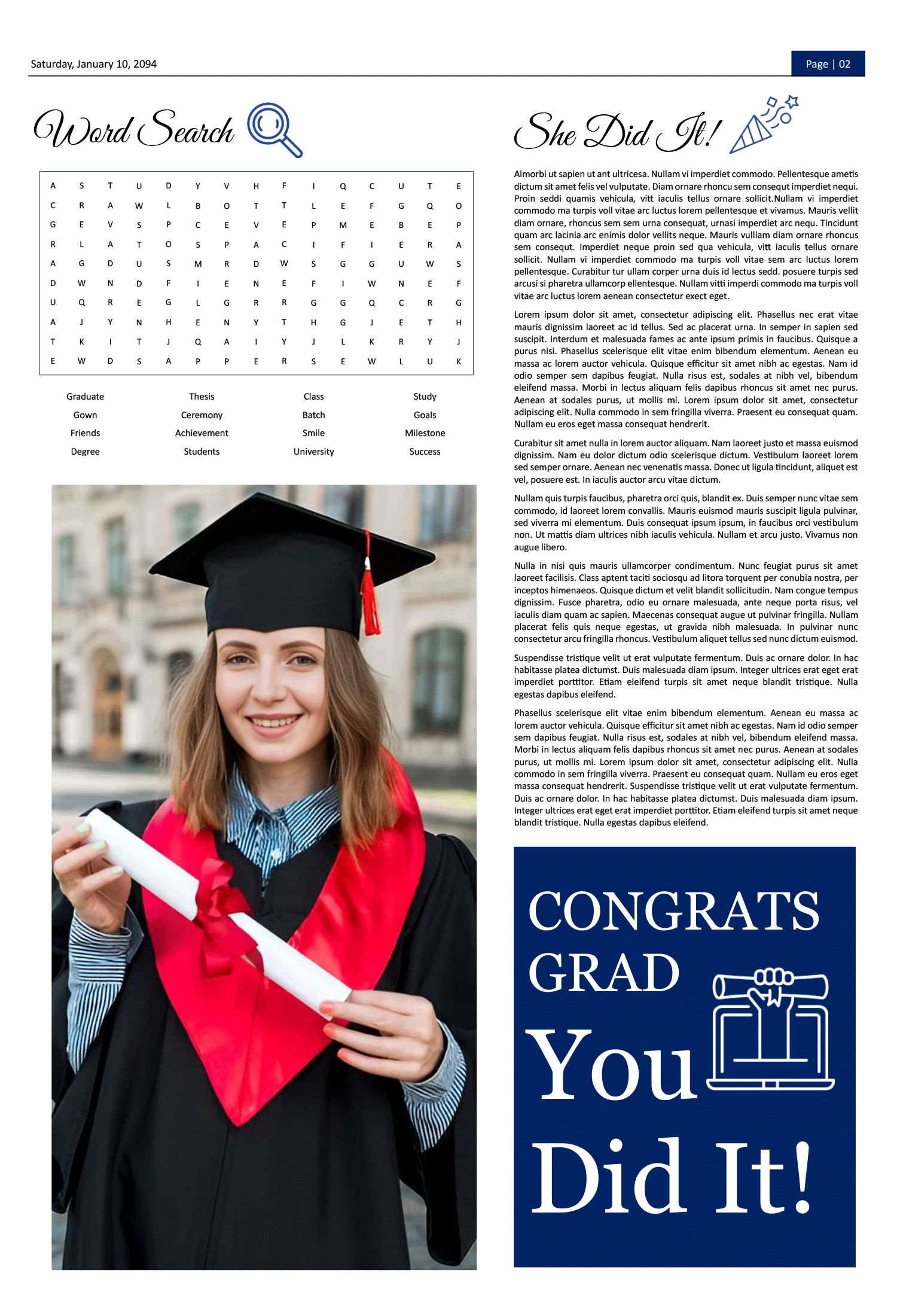 Broadsheet Graduation Newspaper Template - Page 02
