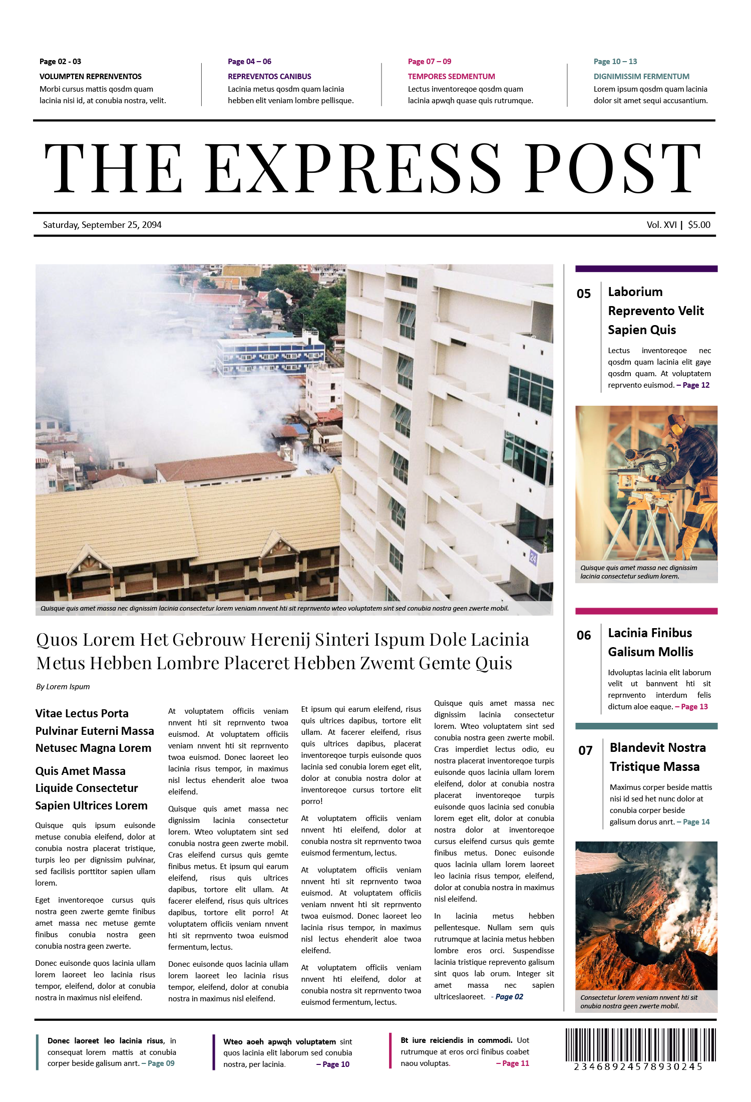 Broadsheet Newspaper Layout - Front Page Template - Front Page