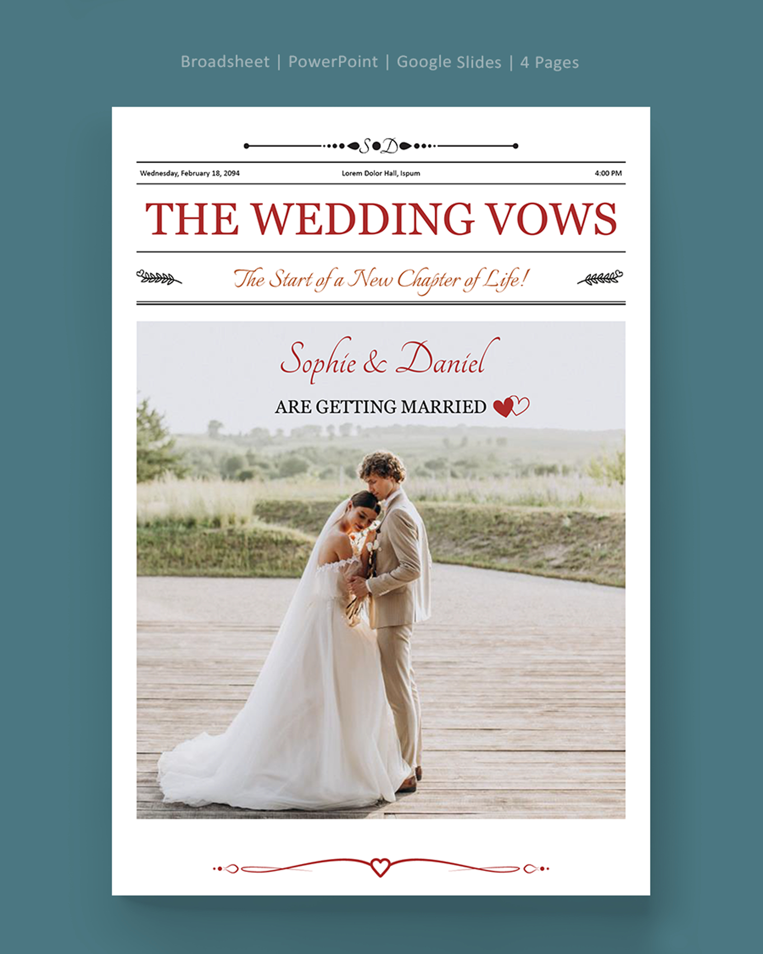 Broadsheet Wedding Newspaper Template - PowerPoint, Google Slides