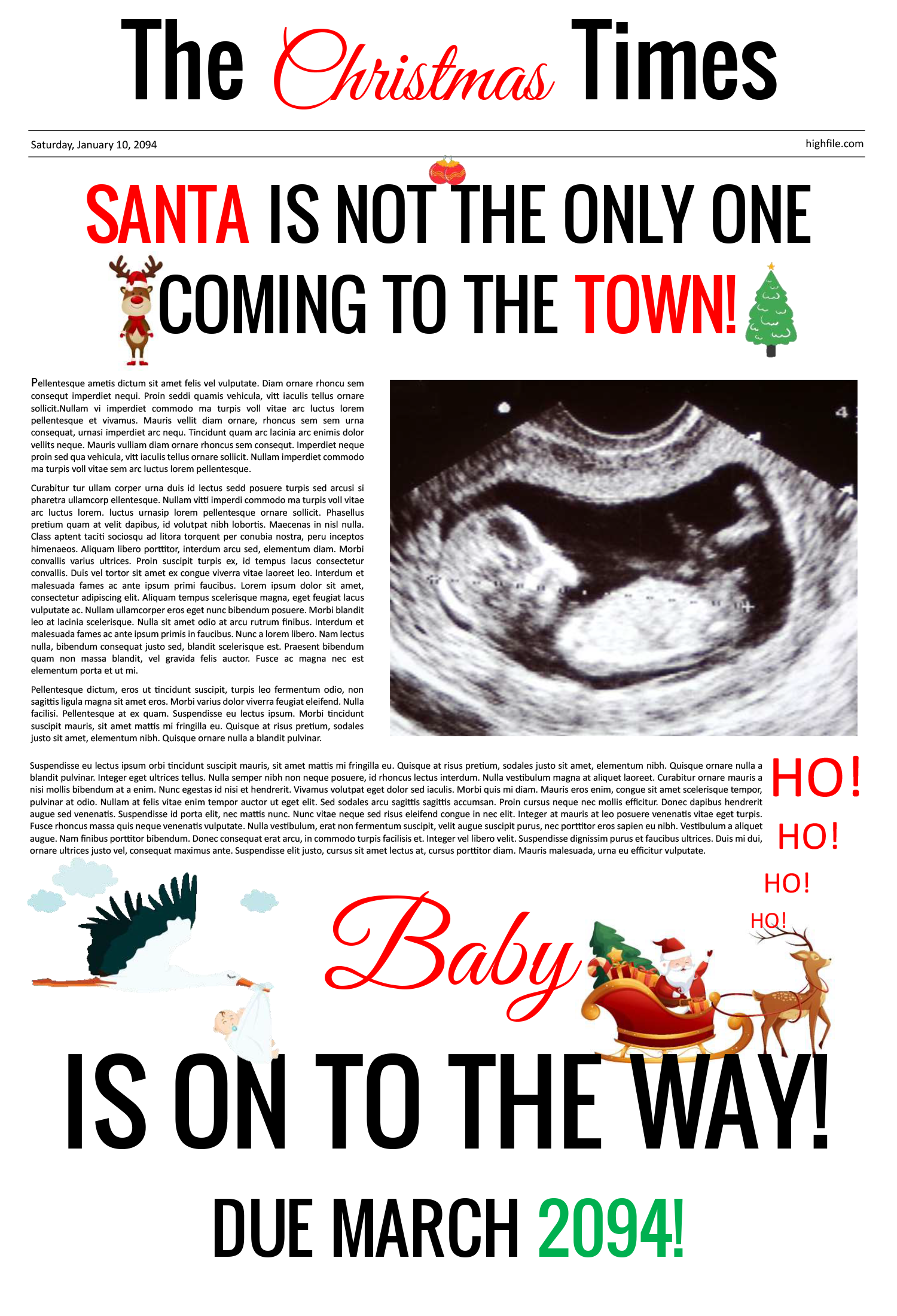 Christmas Newspaper Pregnancy Announcement Template - Front Page