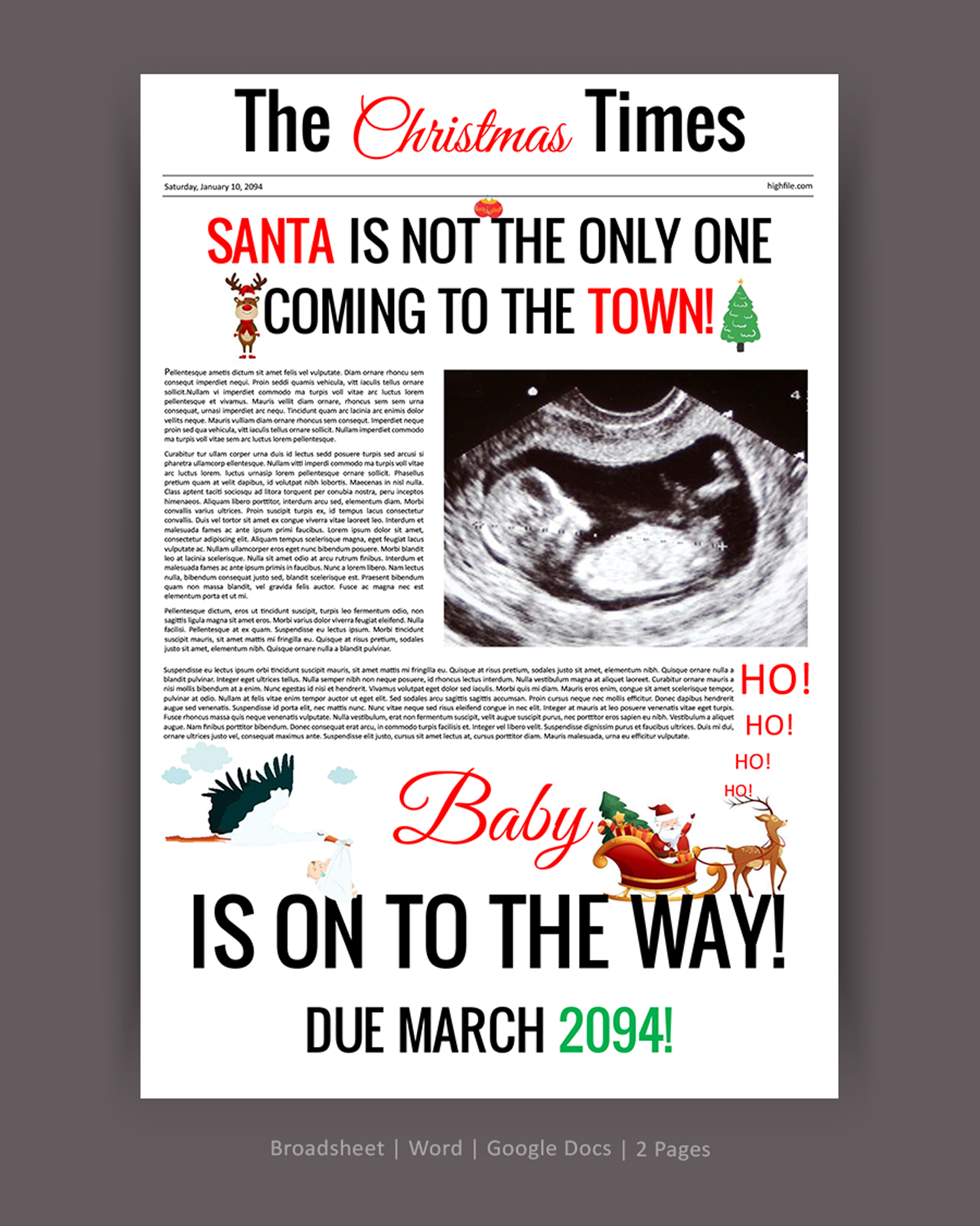 Christmas Newspaper Pregnancy Announcement Template - Word, Google Docs
