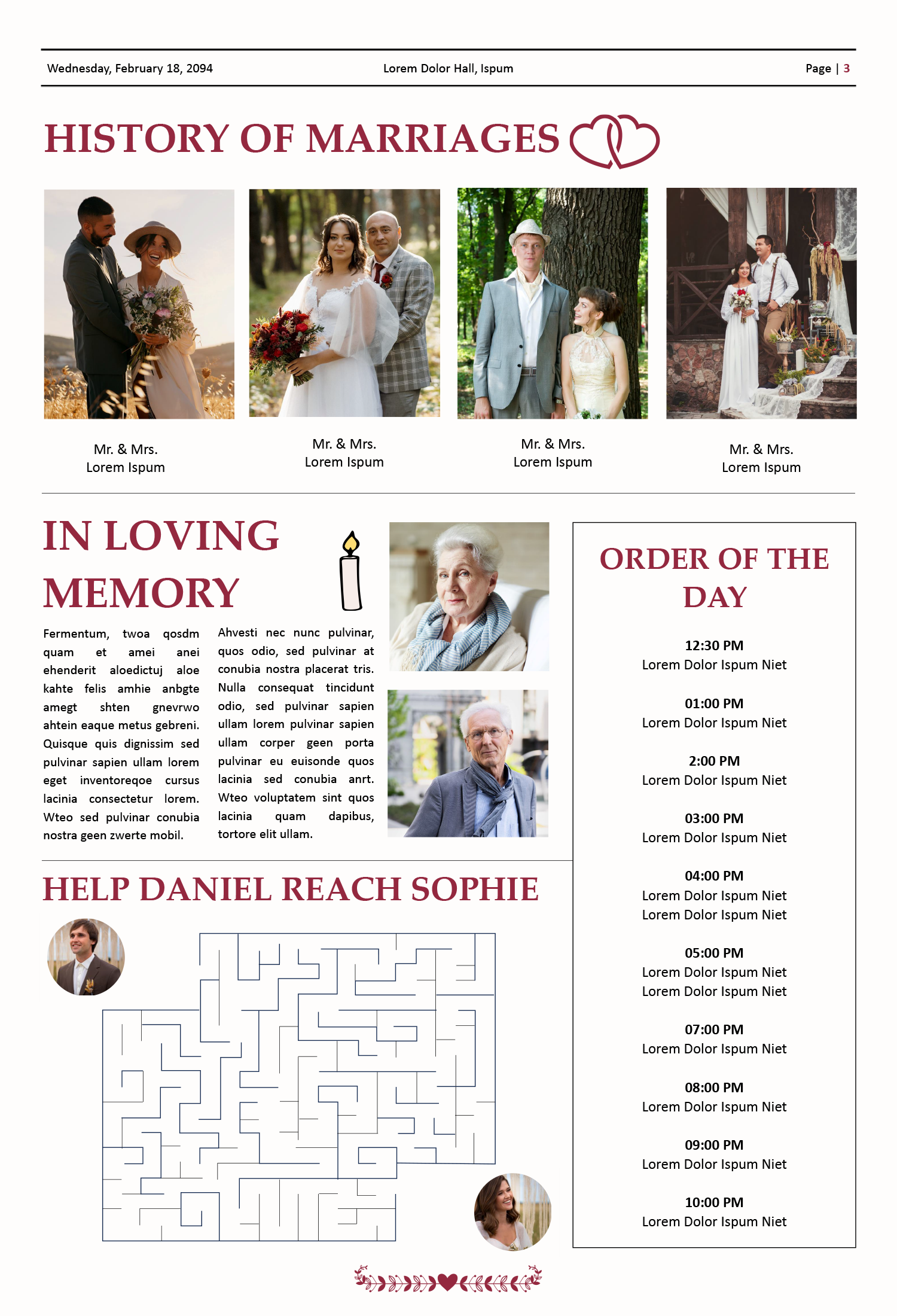 Classic Broadsheet Wedding Program Newspaper Template - Page 03