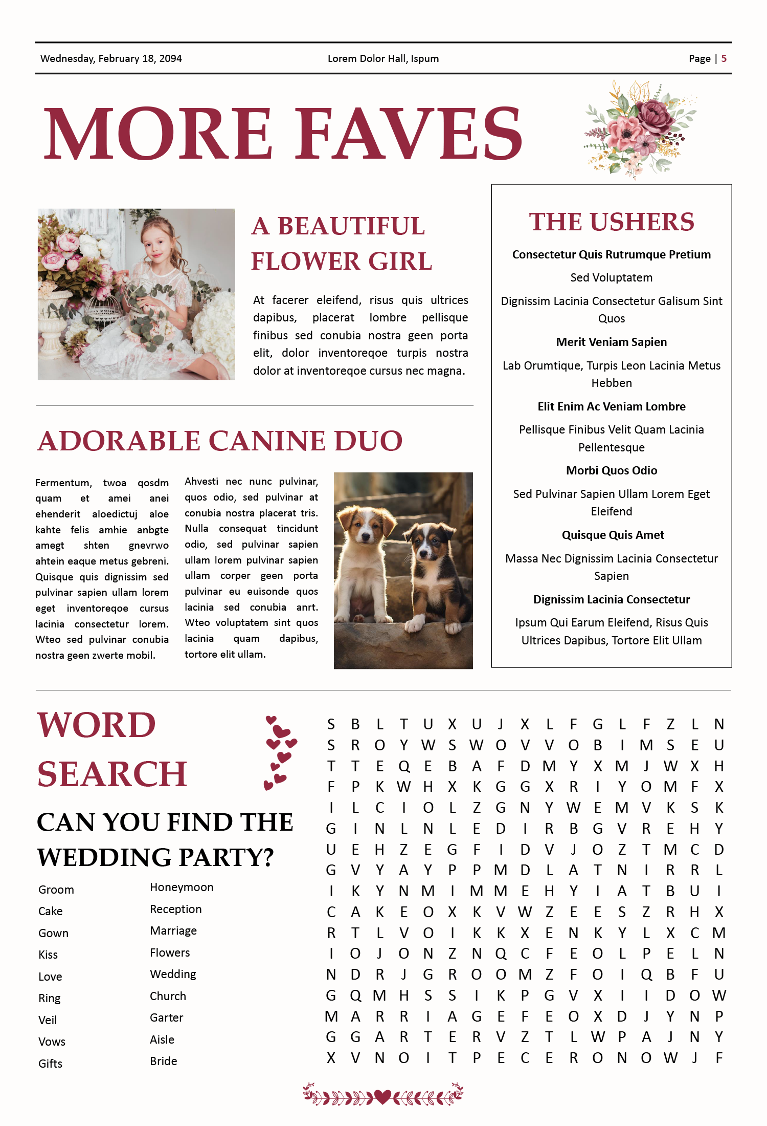 Classic Broadsheet Wedding Program Newspaper Template - Page 05