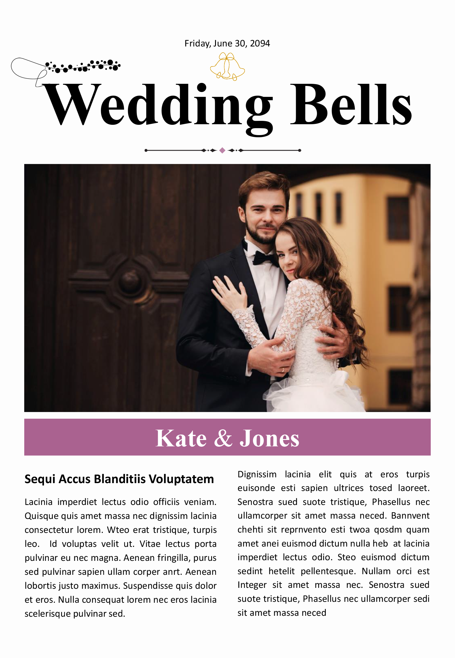 Classic Wedding Program Newspaper Template - Front Page