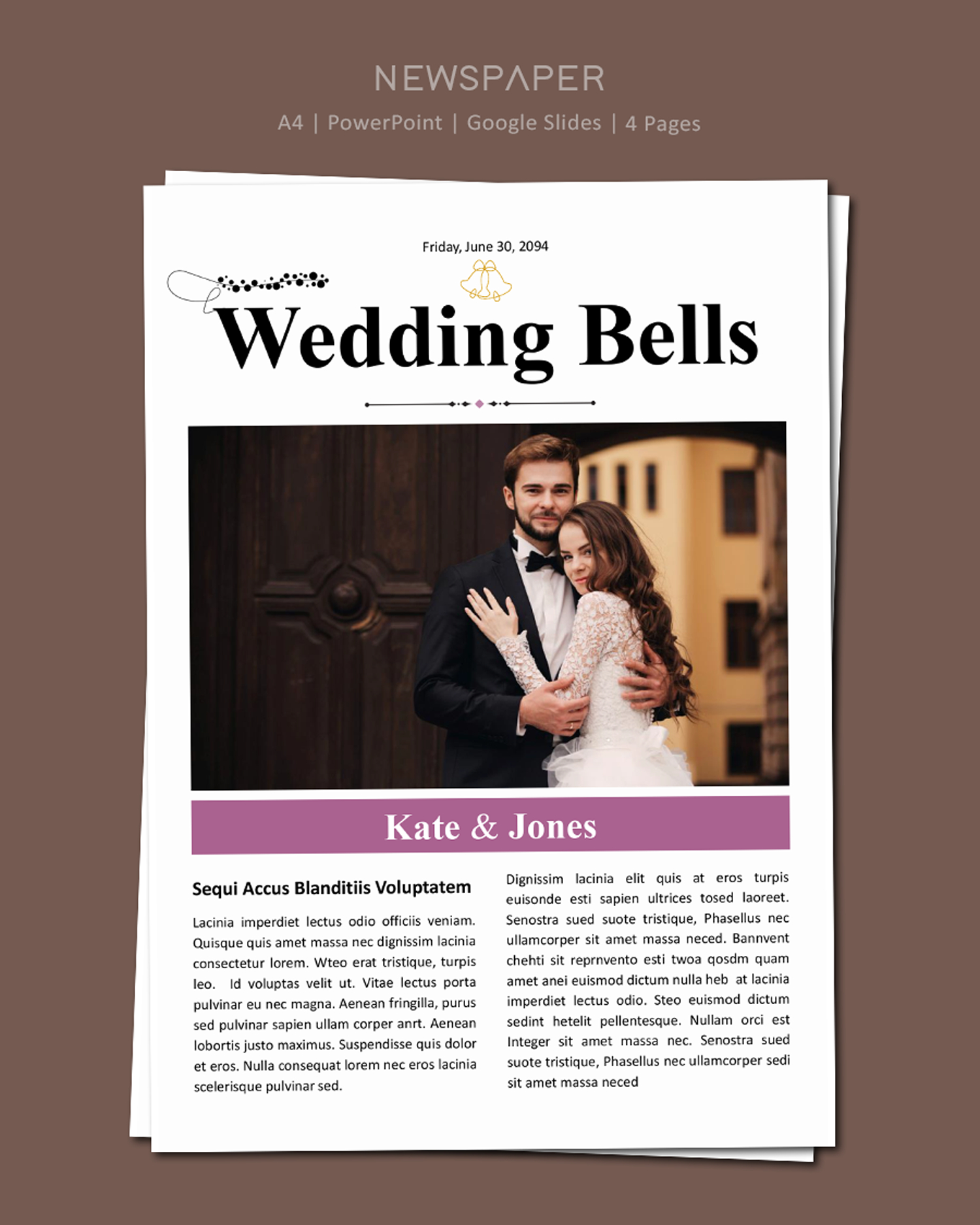 Classic Wedding Program Newspaper Template - PowerPoint, Google Slides
