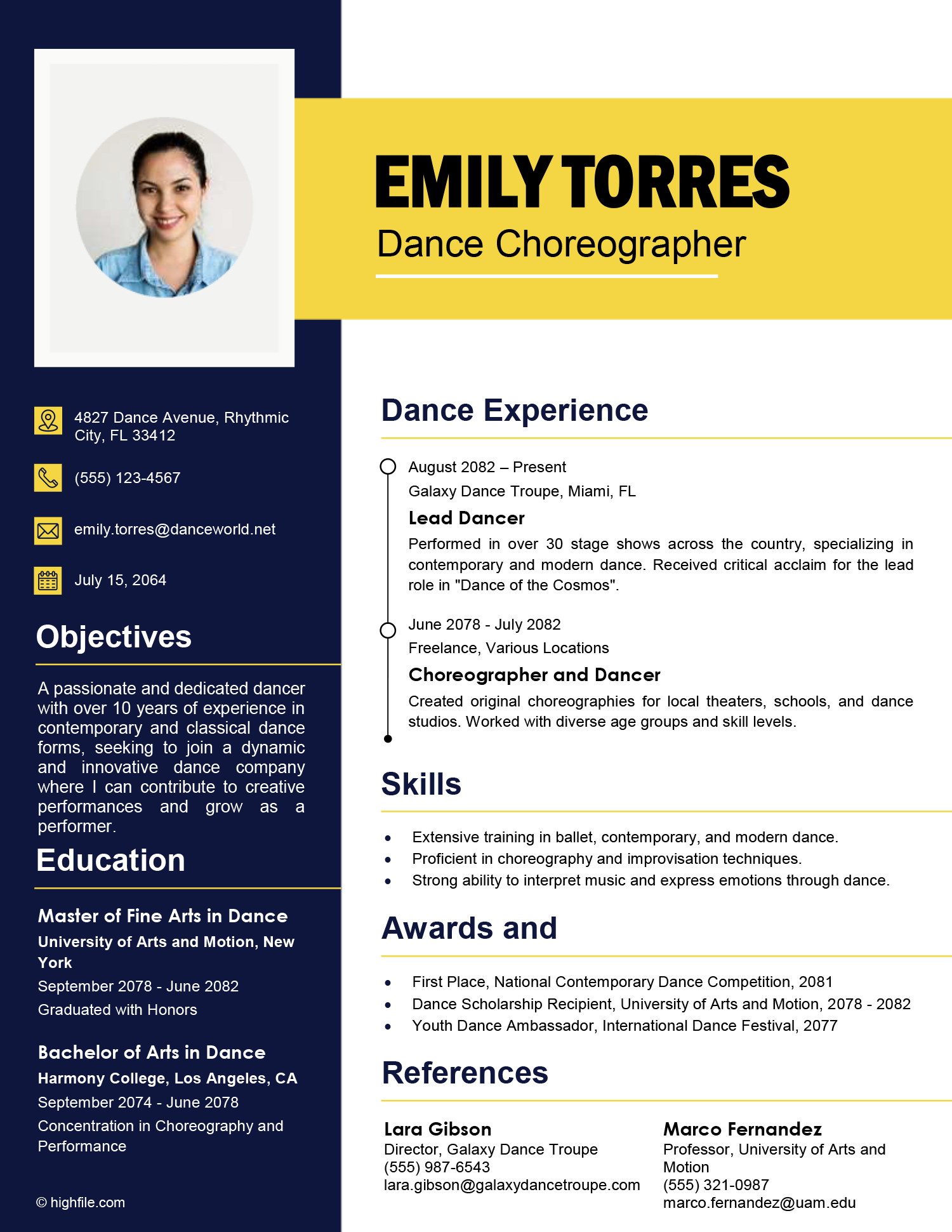 Dance Resume Template - Front Page