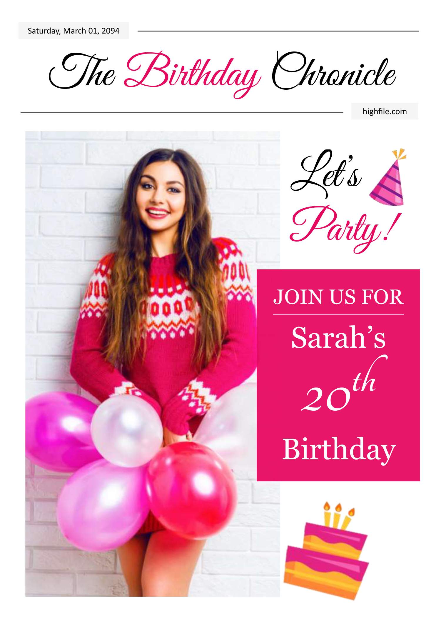 Editable Birthday Newspaper Template - Front Page