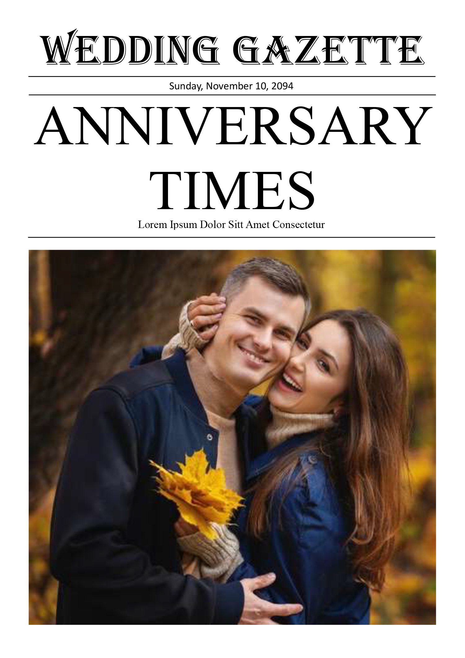 Editable Wedding Anniversary Newspaper Template - Front Page