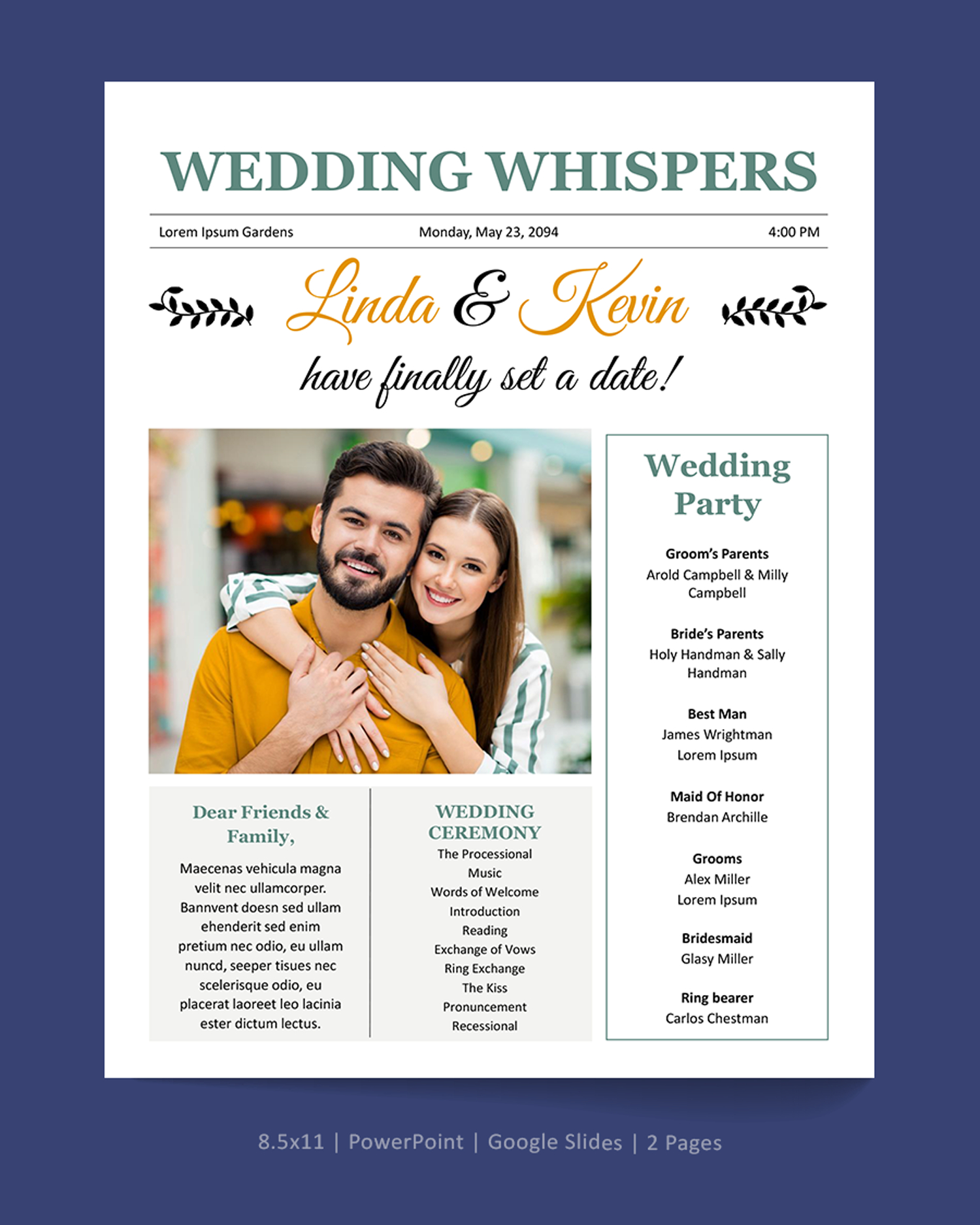 Elegant Newspaper Wedding Program Template - PowerPoint, Google Slides