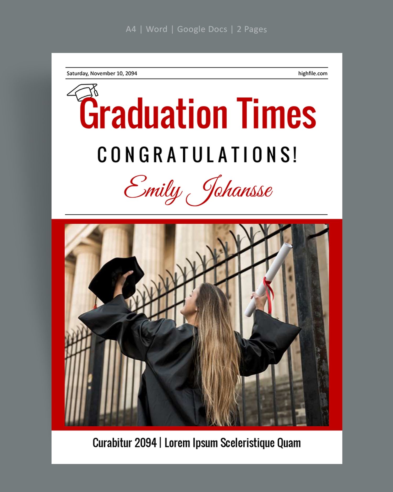 Graduation Newspaper Template - Word, Google Docs