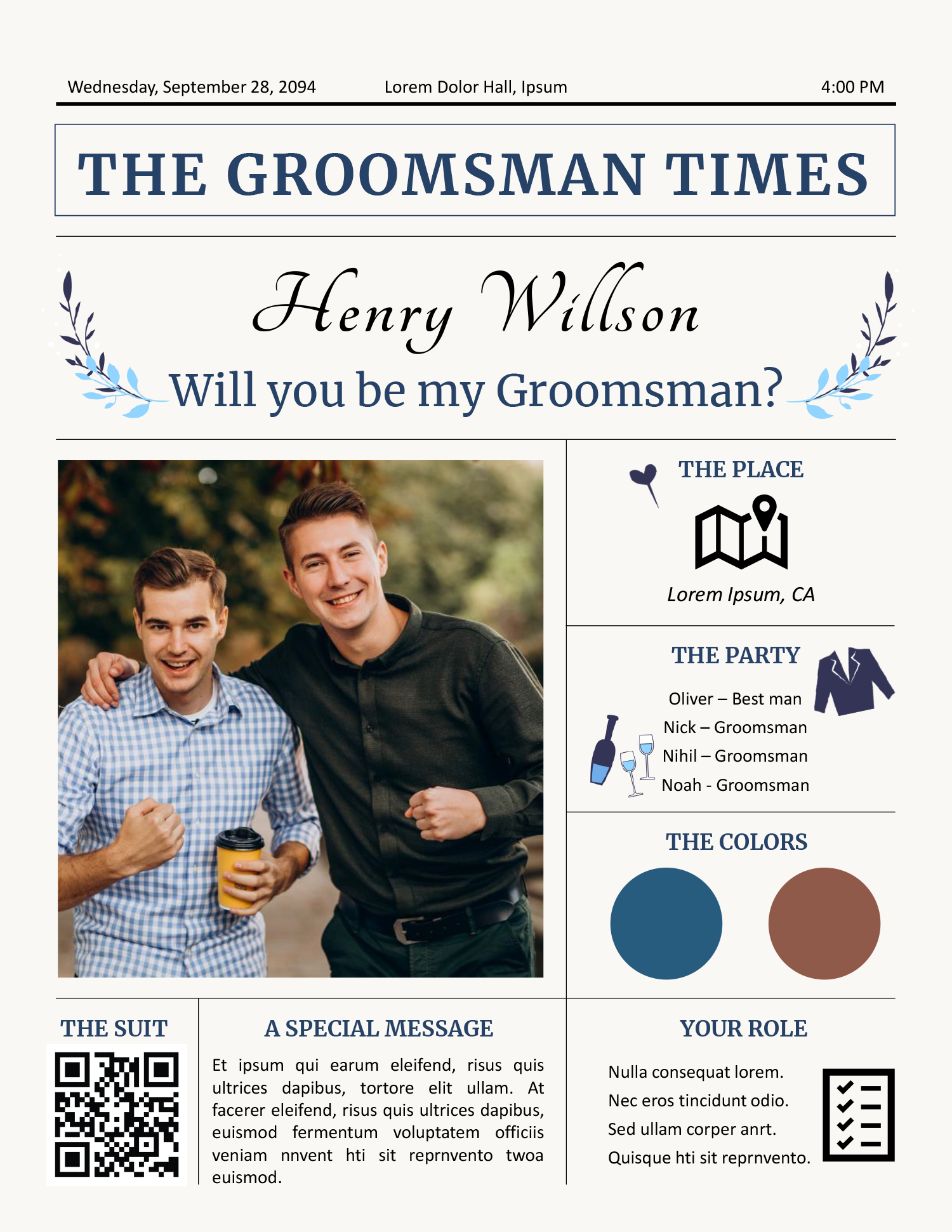 Groomsmen Proposal Newspaper Template - Front Page