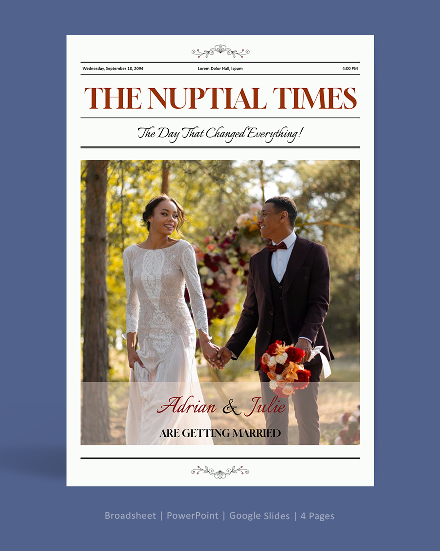 Large Page Wedding Newspaper Template - PowerPoint, Google Slides