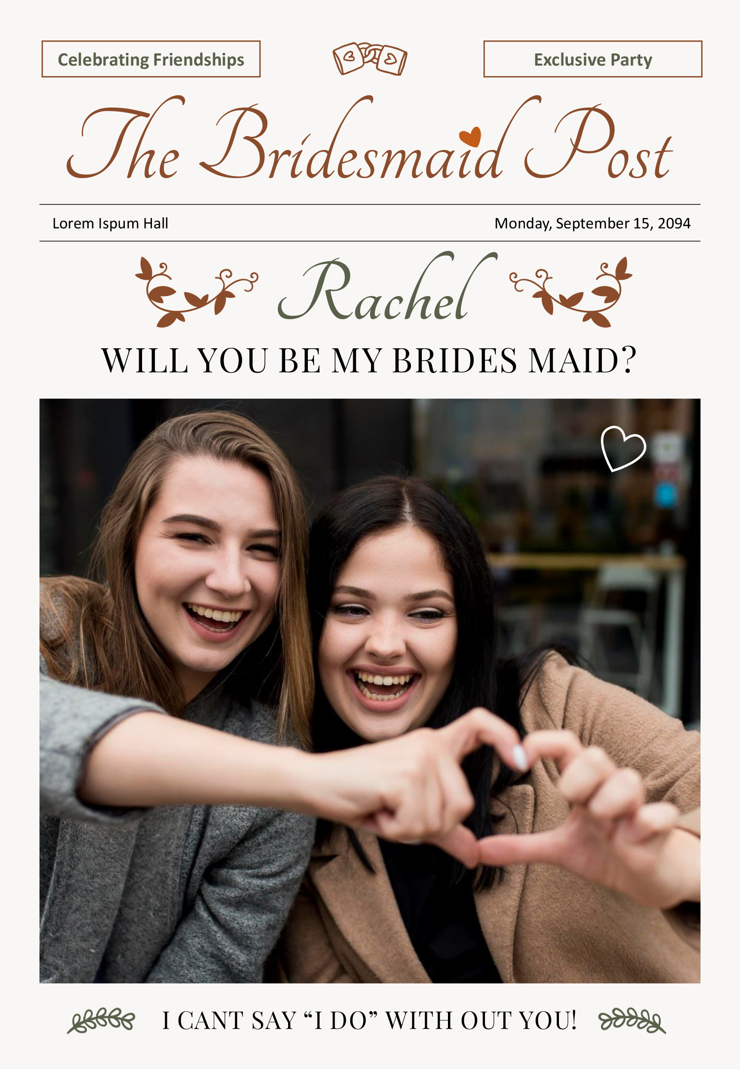 Maid of Honor Proposal Newspaper Template - Front Page