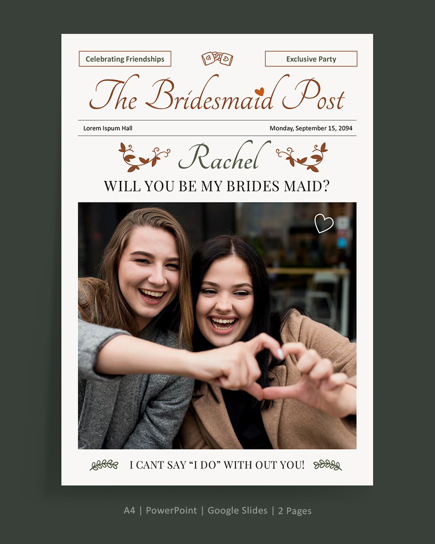 Maid of Honor Proposal Newspaper Template - PowerPoint, Google Slides