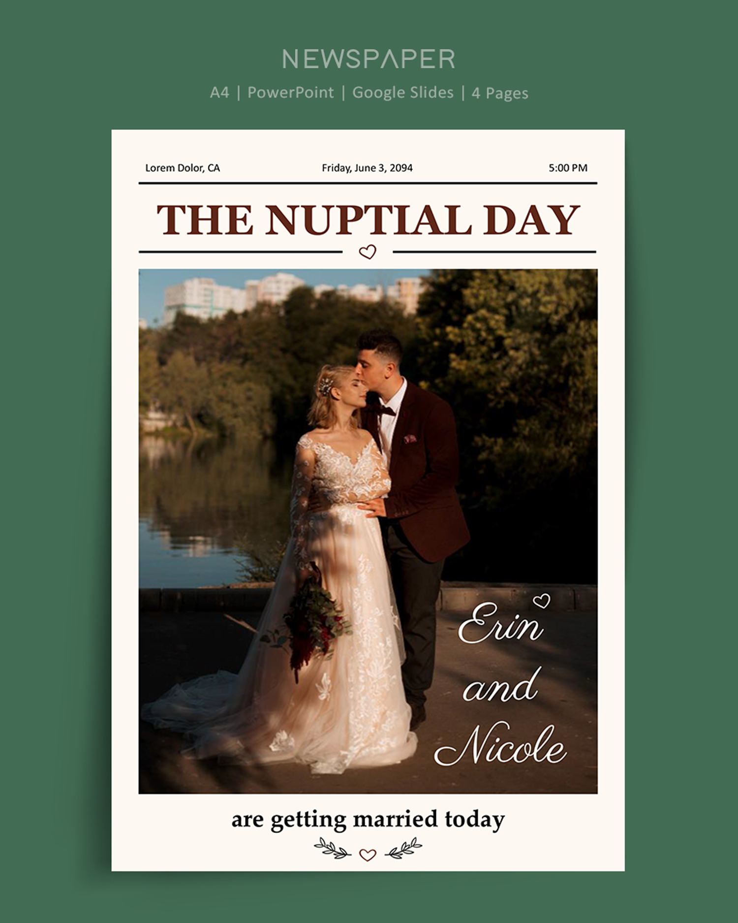 Minimal Beige Wedding Program Newspaper - PowerPoint, Google Slides