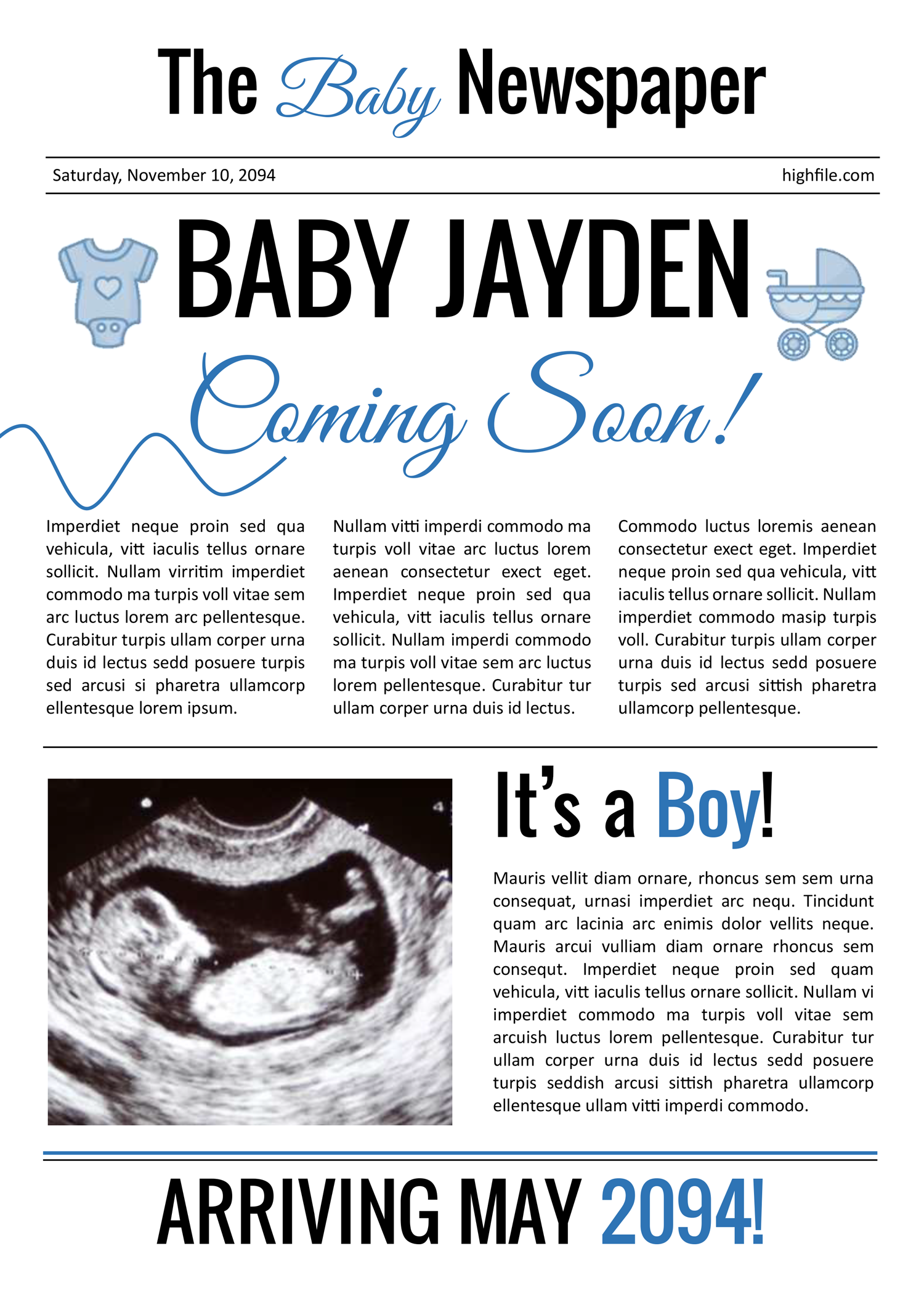 Minimal Pregnancy Announcement Newspaper Template - Front Page