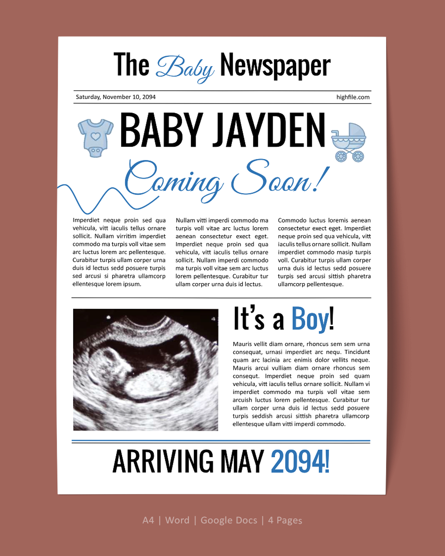 Minimal Pregnancy Announcement Newspaper Template