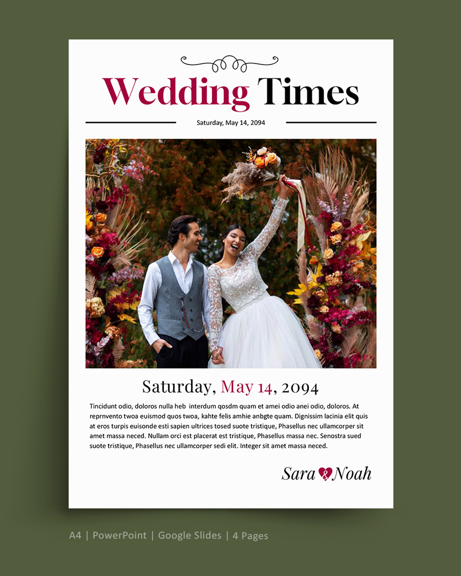 Minimal Wedding Day Newspaper Template - PowerPoint, Google Slides