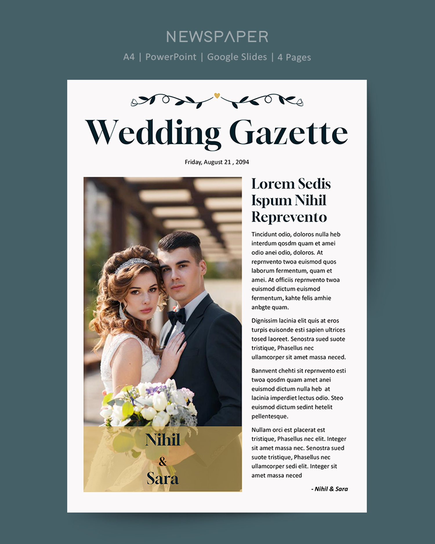 Minimal Wedding Program Newspaper Template - PowerPoint, Google Slides